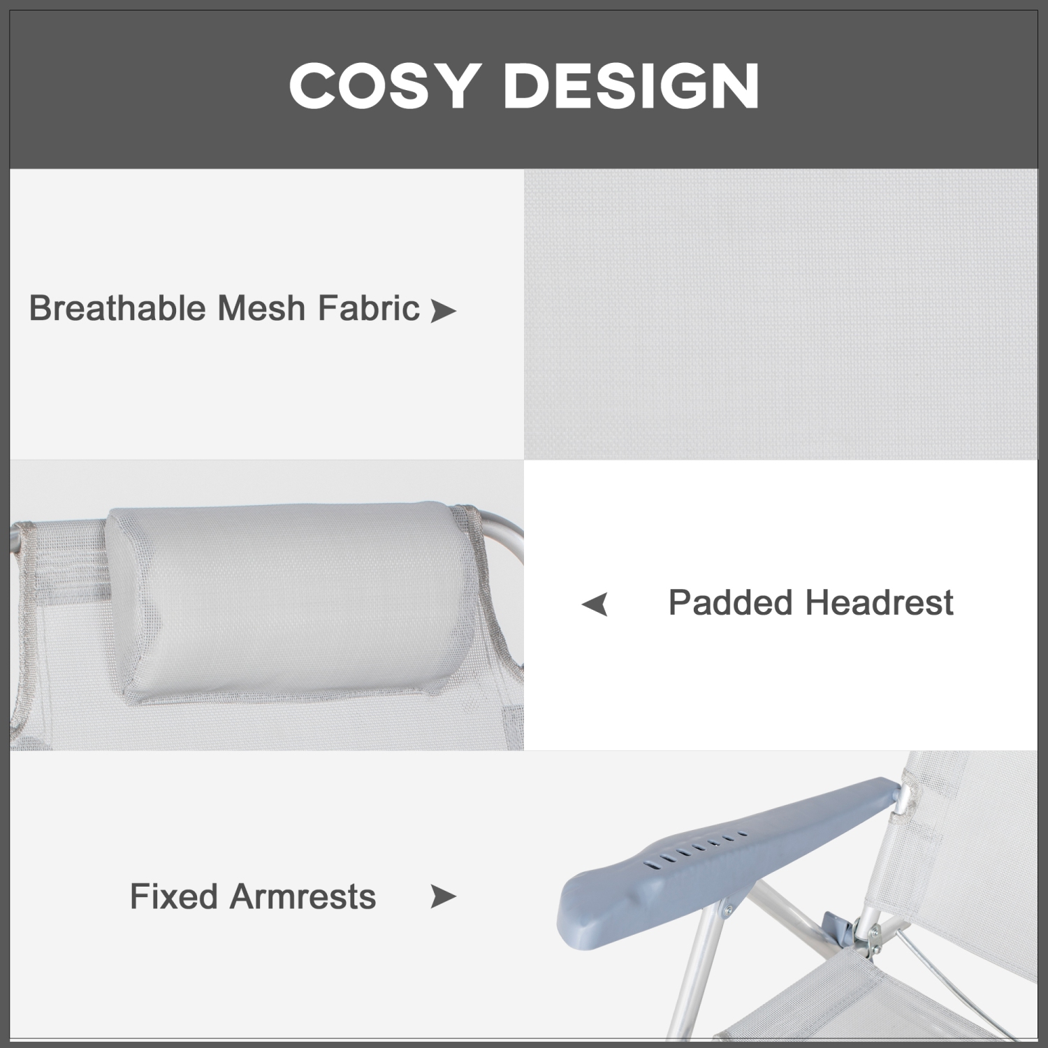 Outsunny Set of 2 Portable Camping Chair, Lightweight Beach Chairs with 6-Level Adjustable Backrest and Headrest, Folding Chair for Outdoor, Beach,