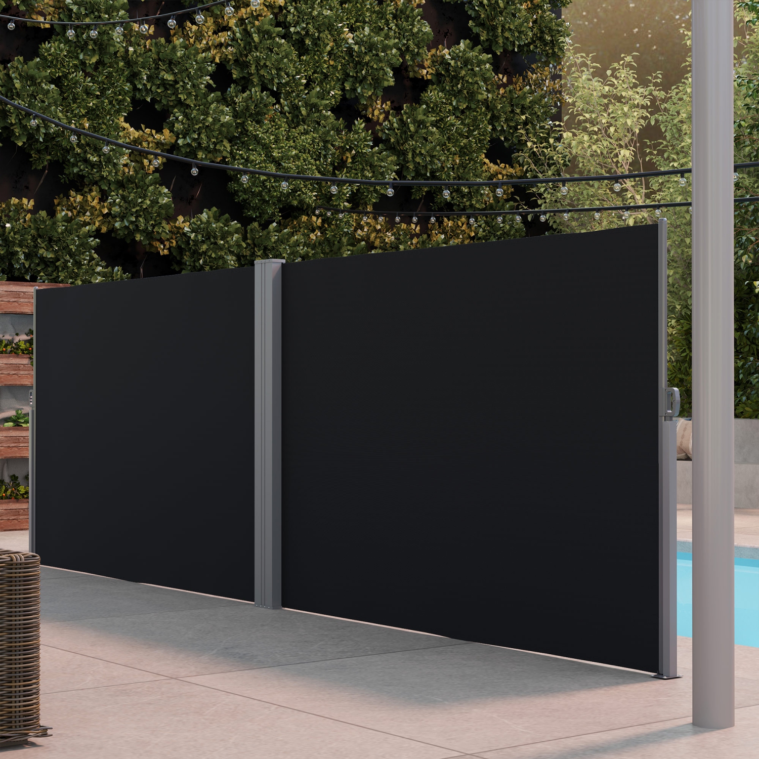 Outsunny Patio Retractable Double Side Awning, 79"x236" Outdoor Privacy Screen, UV Resistant, Waterproof Room Divider Sun Shade Wind Screen for