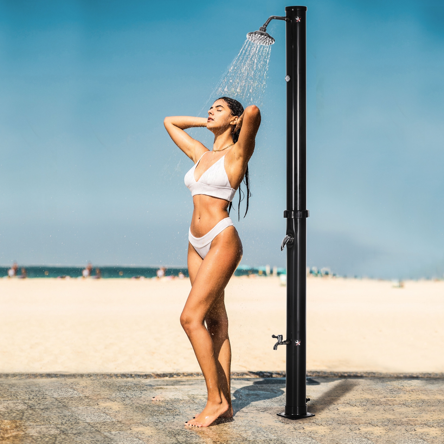 Outsunny 5.3 Gallons Solar Heated Shower with 360 Rotating Rainfall, Handheld Shower Head, Temperature Adjustment & Foot Shower, 2 Section Outdoor