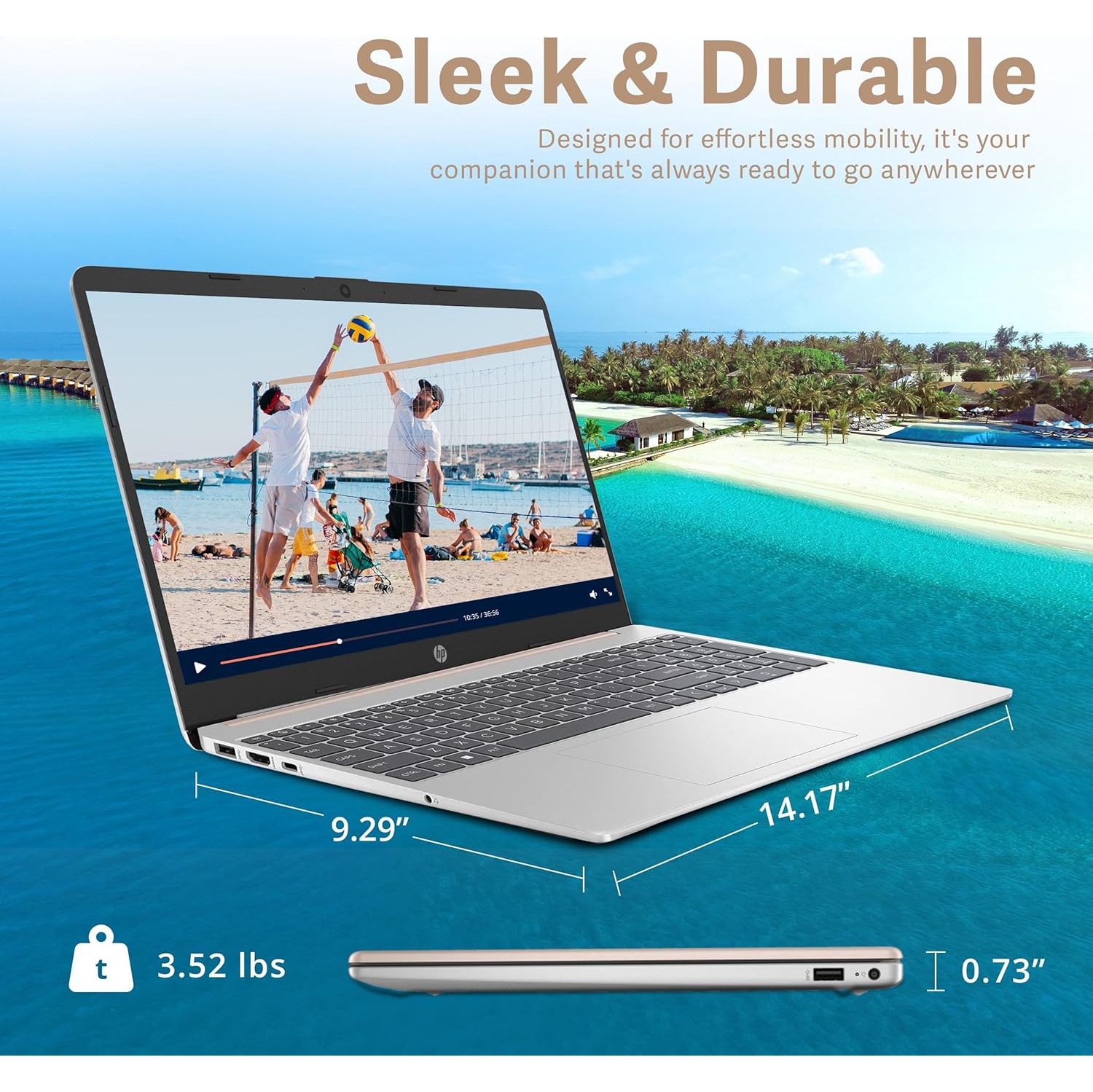 Open Box - HP 15.6" Full HD Laptop, AMD Ryzen 5 7520U Processor, 256GB SSD, 8GB RAM, AMD Radeon Graphics, Bluetooth, Wi-Fi, Windows 11, Gold, 32GB