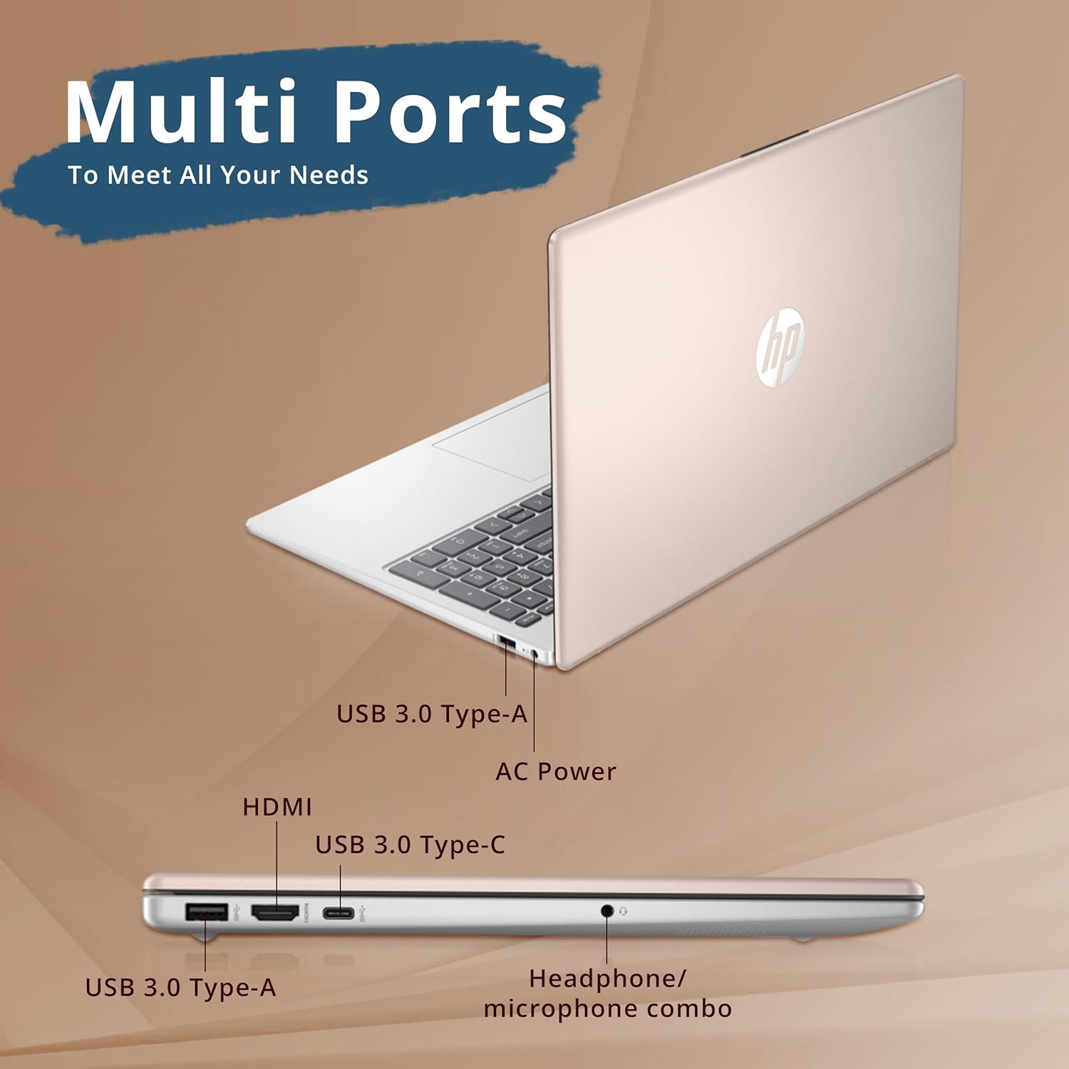 Open Box - HP 15.6" Full HD Laptop, AMD Ryzen 5 7520U Processor, 256GB SSD, 8GB RAM, AMD Radeon Graphics, Bluetooth, Wi-Fi, Windows 11, Gold, 32GB