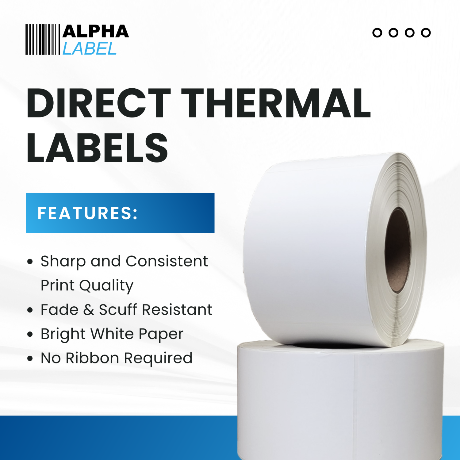 [4 Rolls, 11500 Labels] Alpha Label - 4" x 2" Direct Thermal Labels, 3” Core, No Ribbon Required, Made in Canada