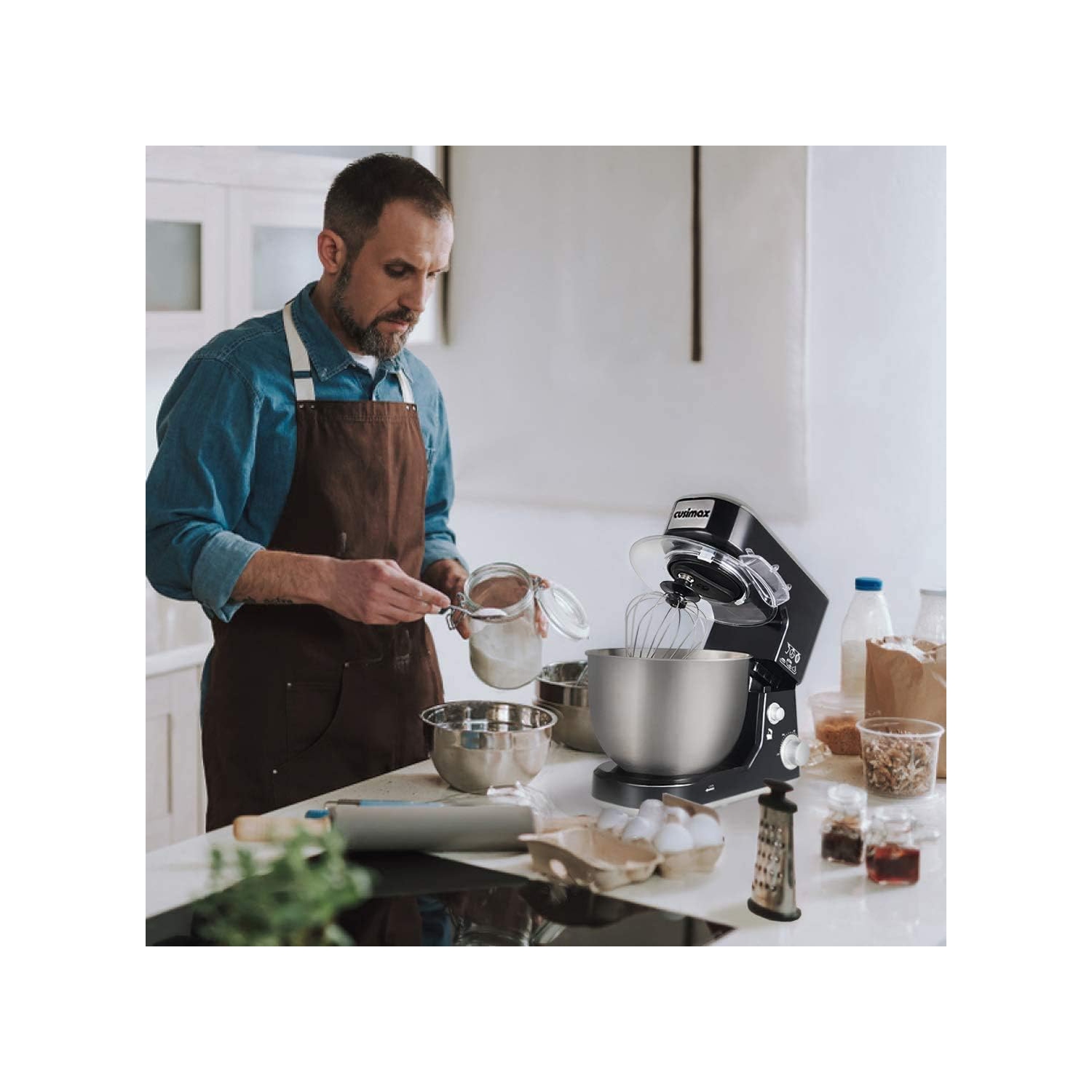 Batteur sur socle de 5 pintes de CUSIMAX avec crochet pétrisseur, fouet plat, acier inoxydable, noir