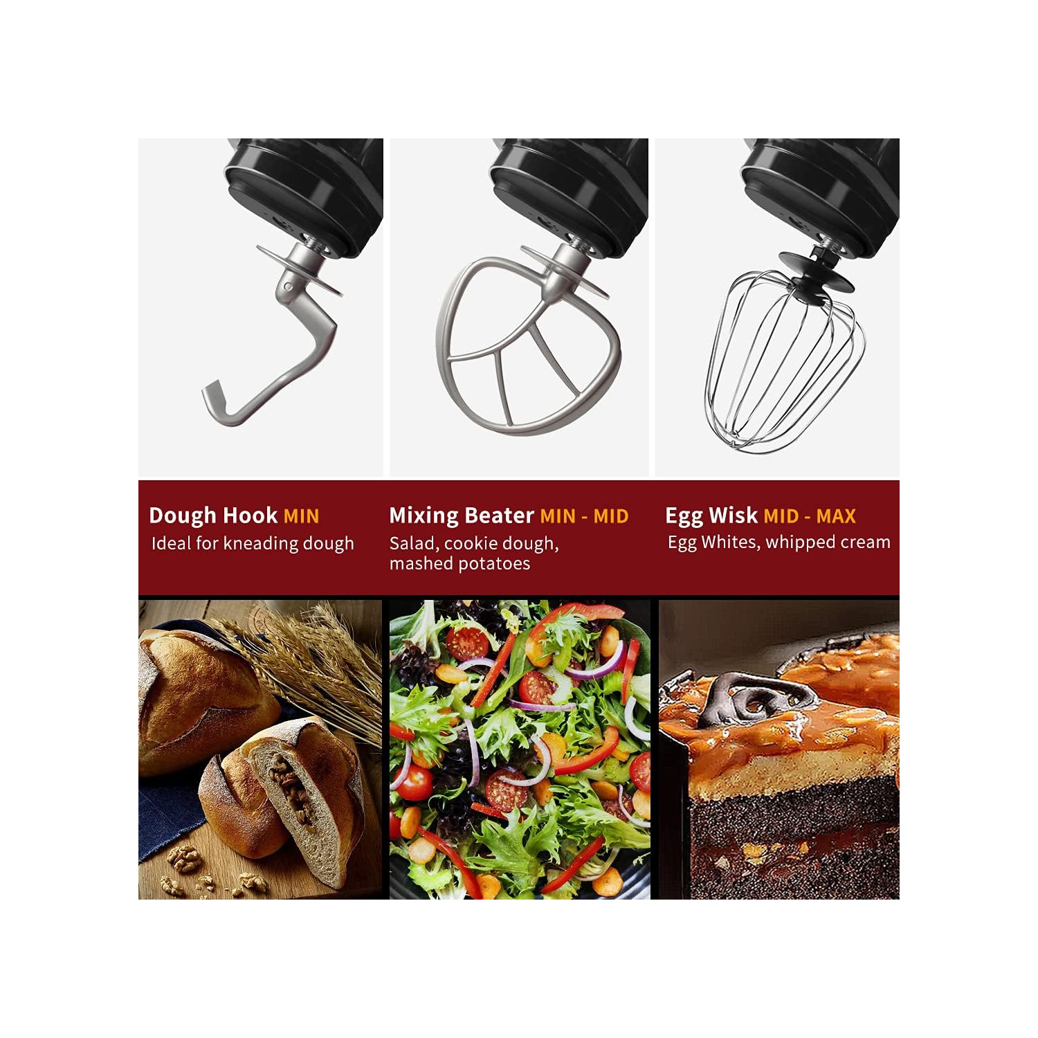 Batteur sur socle de 5 pintes de CUSIMAX avec crochet pétrisseur, fouet plat, acier inoxydable, noir