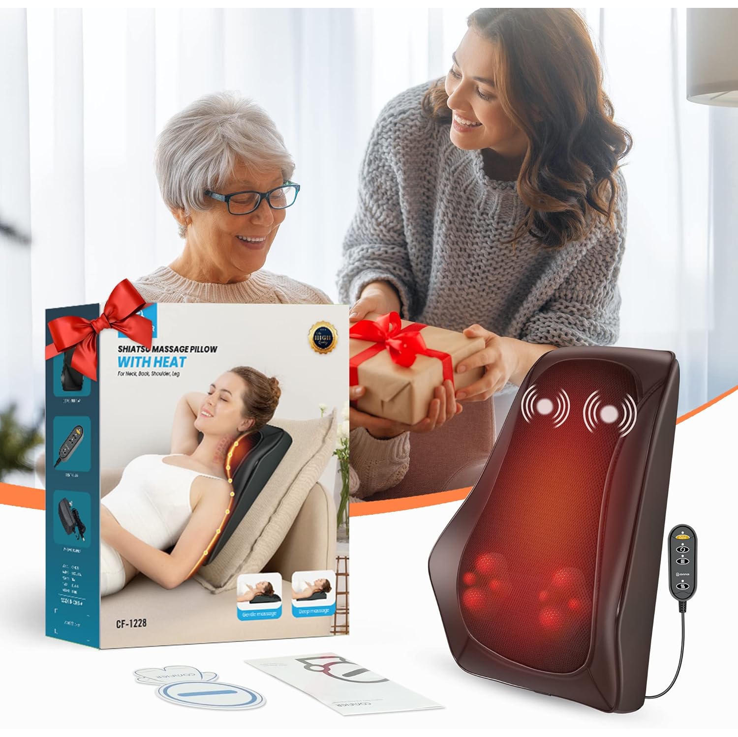 Comfier Back Massager with Heat, Shiatsu Neck and Shoulder Massager Pillow for Pain Relief, 3D Kneading Massagers for Back and Neck Gifts