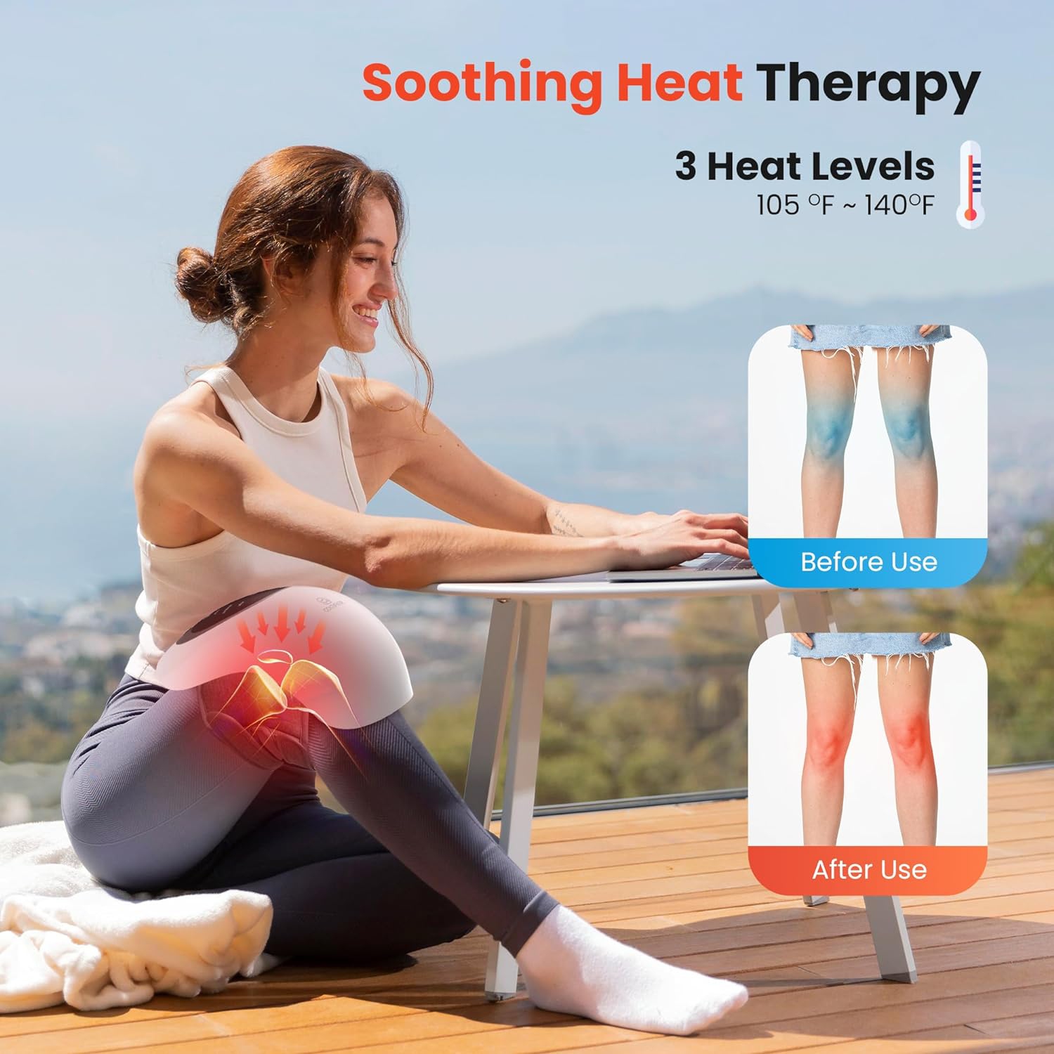 Comfier Cordless Knee Massager with Heat and Vibration, Rechargeable Foot massager Shoulder Massager with LED Screen for Knee Massage, White