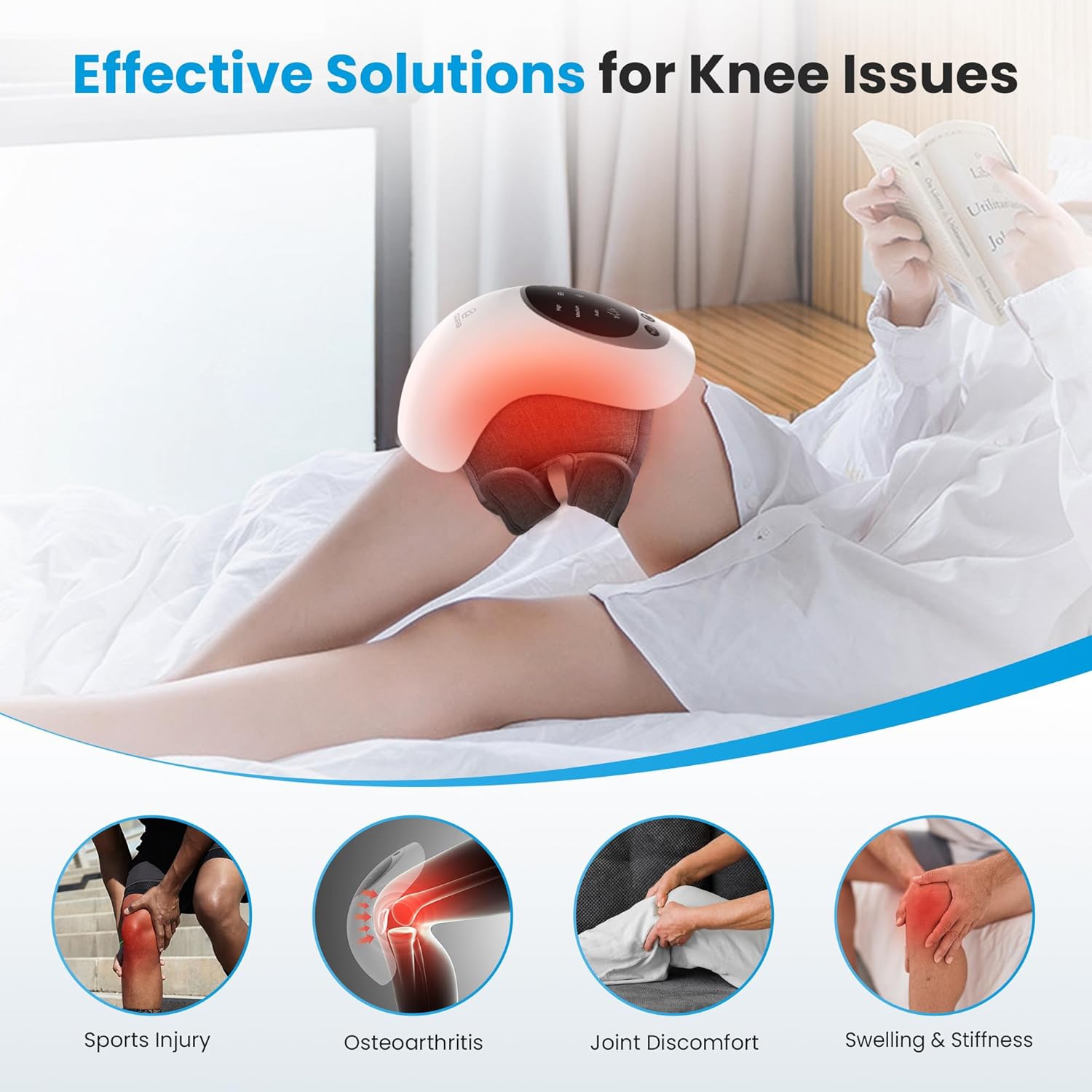 Comfier Cordless Knee Massager with Heat and Vibration, Rechargeable Foot massager Shoulder Massager with LED Screen for Knee Massage, White