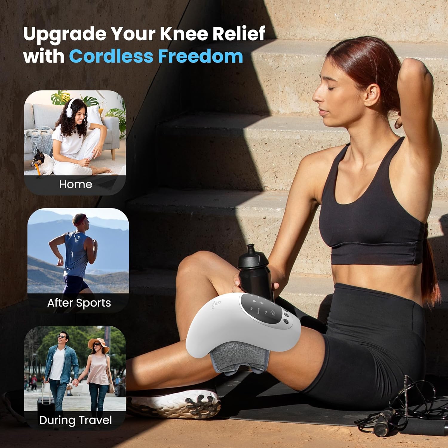 Comfier Cordless Knee Massager with Heat and Vibration, Rechargeable Foot massager Shoulder Massager with LED Screen for Knee Massage, White