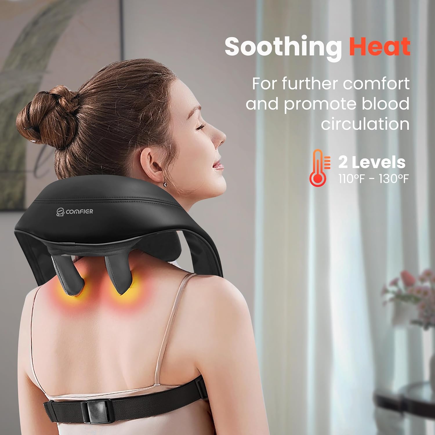 Coussin de massage shiatsu sans fil pour le dos COMFIER, 2 niveaux de chaleur