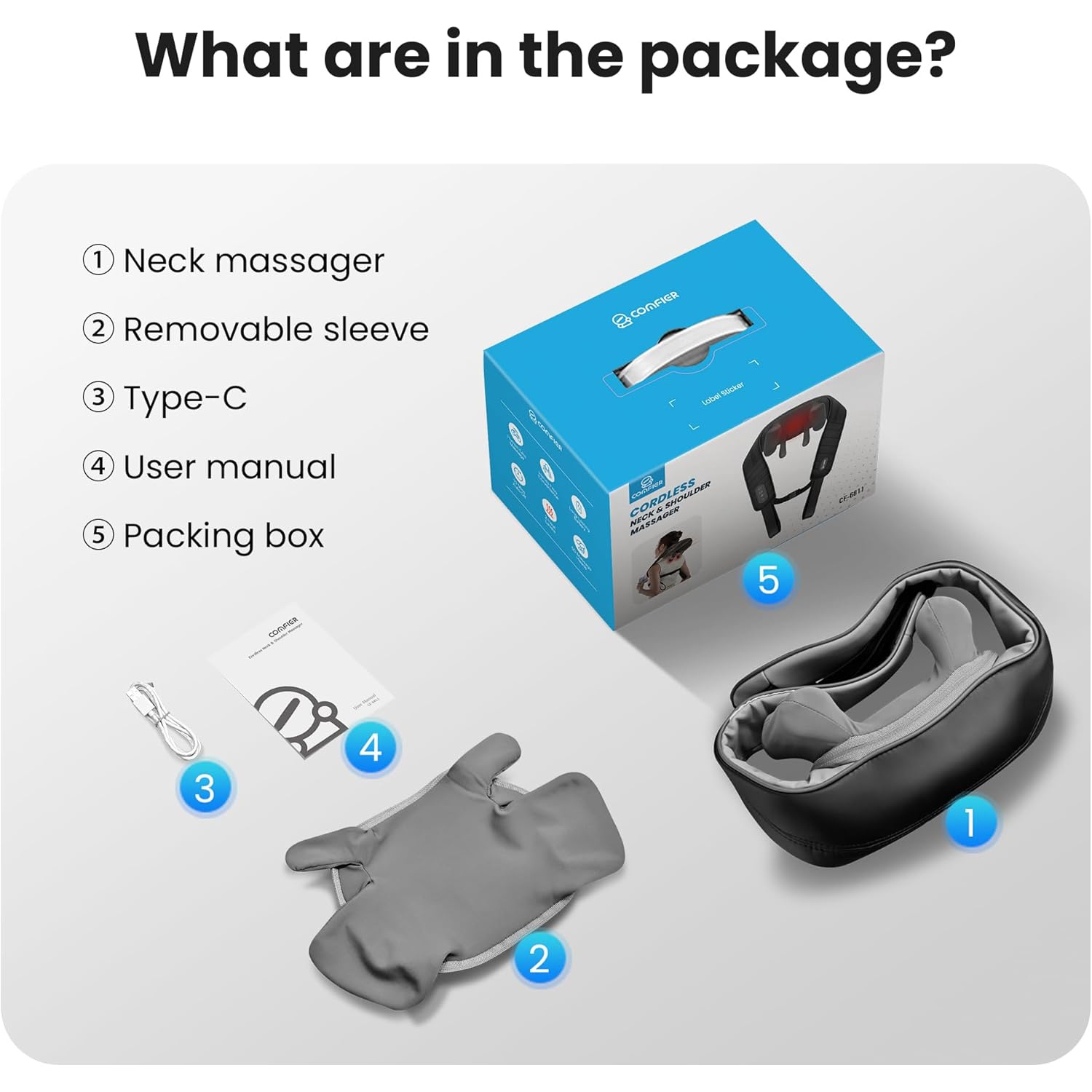 Coussin de massage shiatsu sans fil pour le dos COMFIER, 2 niveaux de chaleur