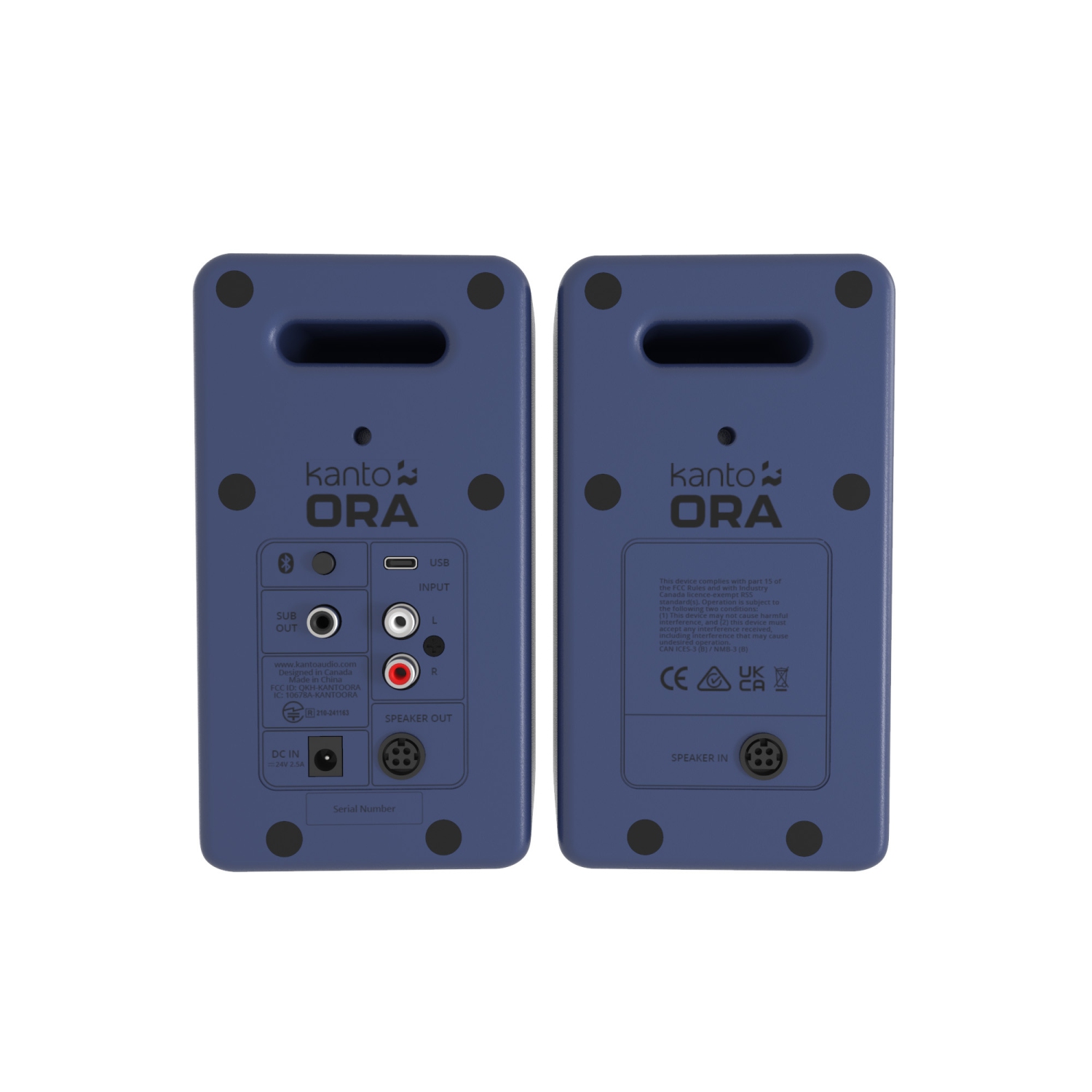 Kanto – Haut-parleurs de bureau amplifiés ORA 100&nbsp;W avec Bluetooth et USB-C – Bleu mat, paire
