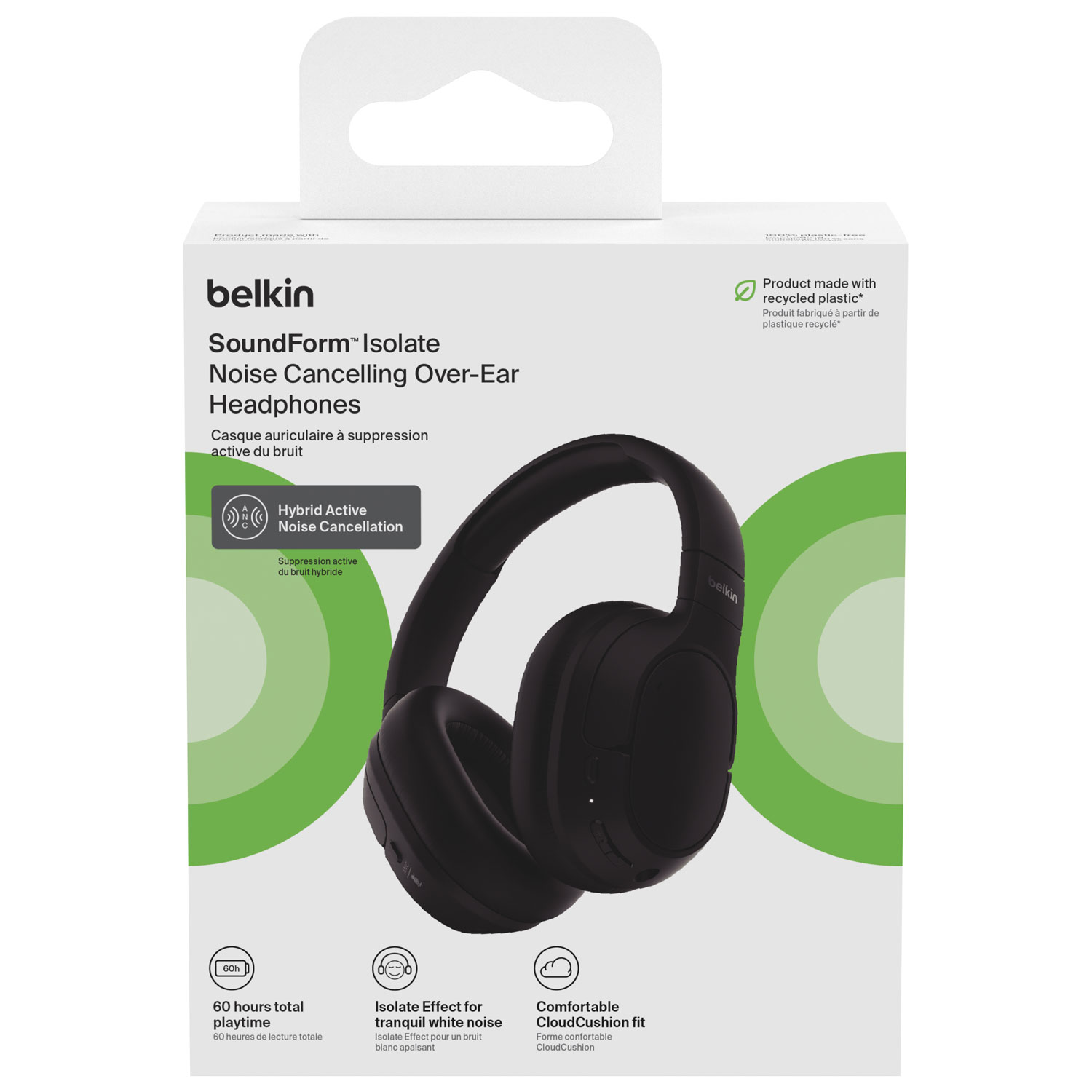 Casque d'écoute 100 % sans fil à suppression du bruit SoundForm Isolate de Belkin - Noir