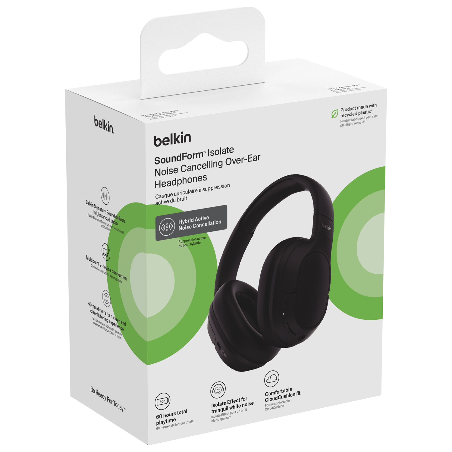 Casque d'écoute 100 % sans fil à suppression du bruit SoundForm Isolate de Belkin - Noir