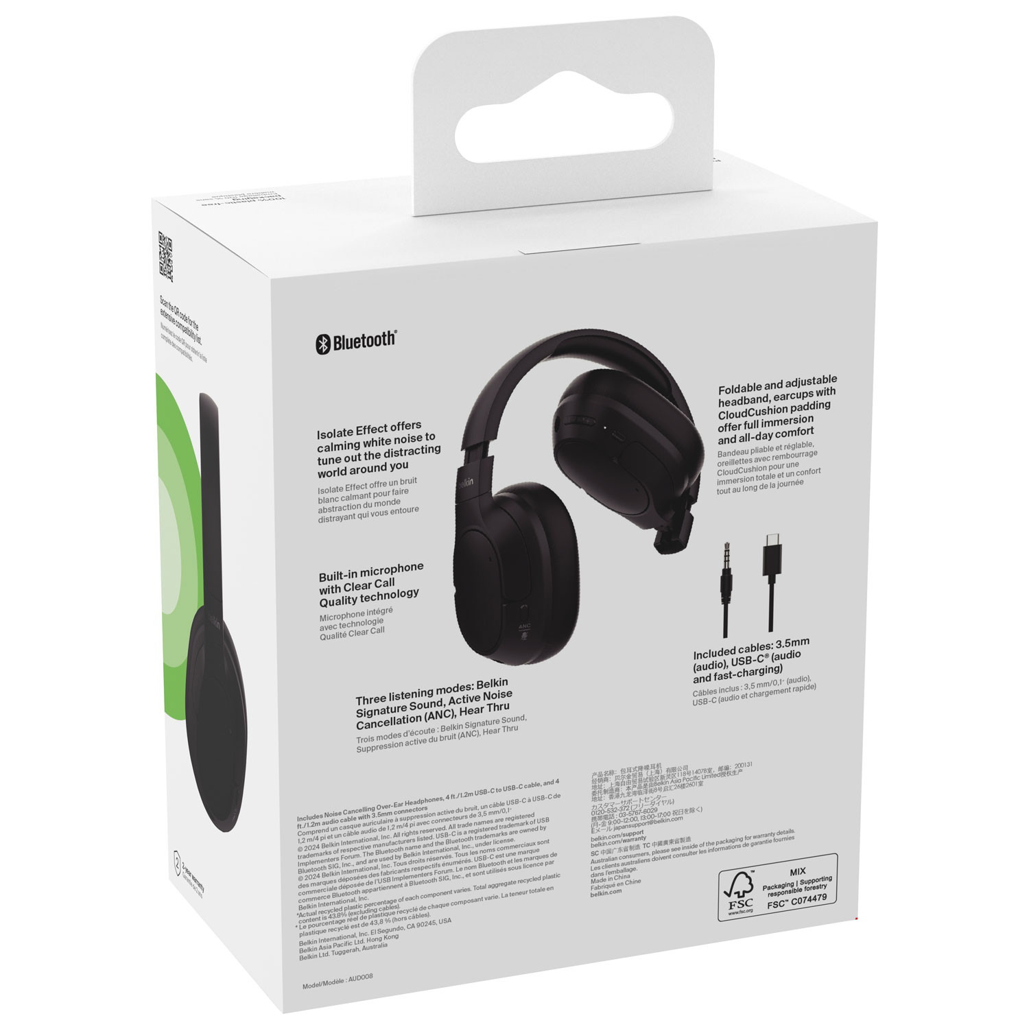Casque d'écoute 100 % sans fil à suppression du bruit SoundForm Isolate de Belkin - Noir