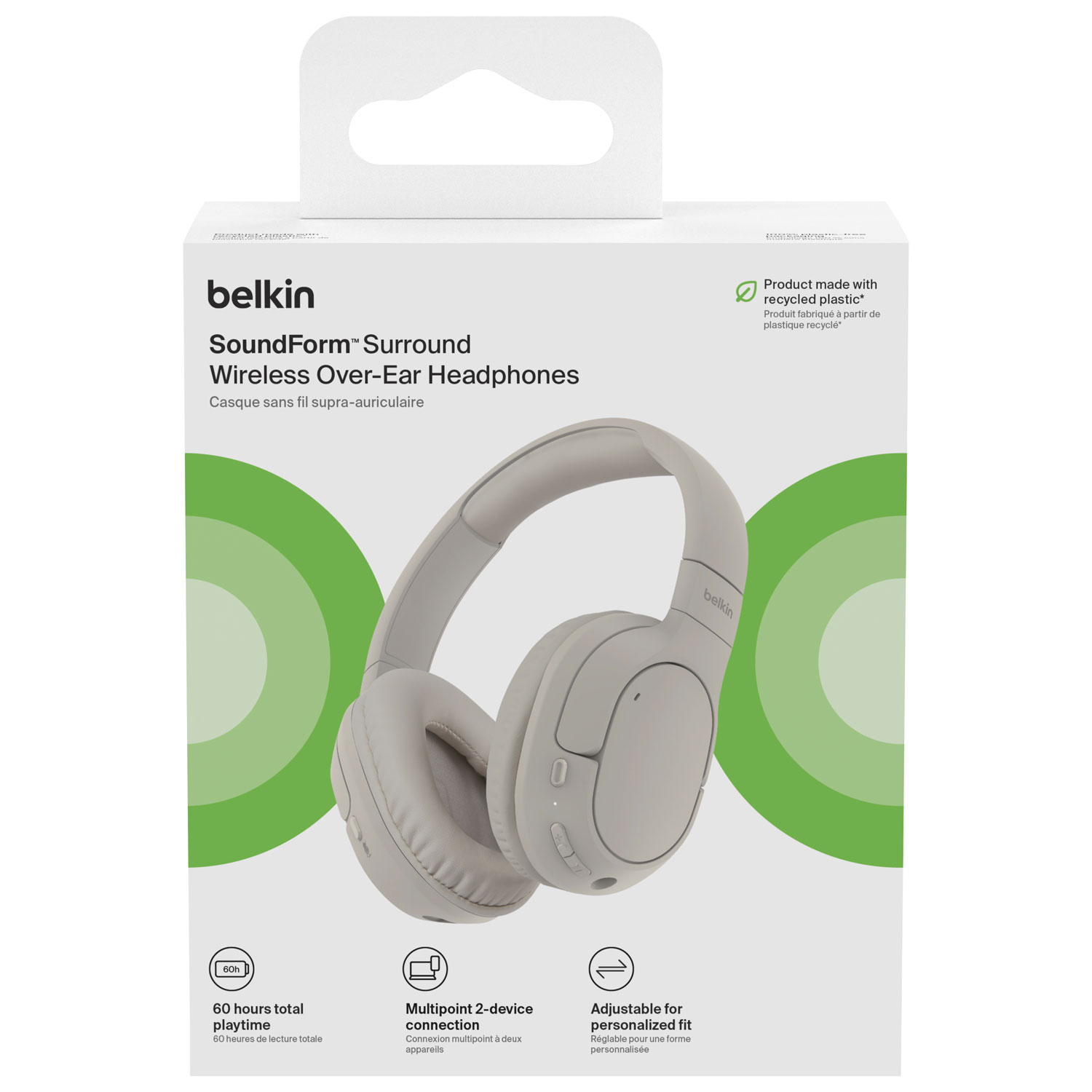 Belkin SoundForm Surround Over-Ear Sound Isolating True Wireless Headphones - Sand