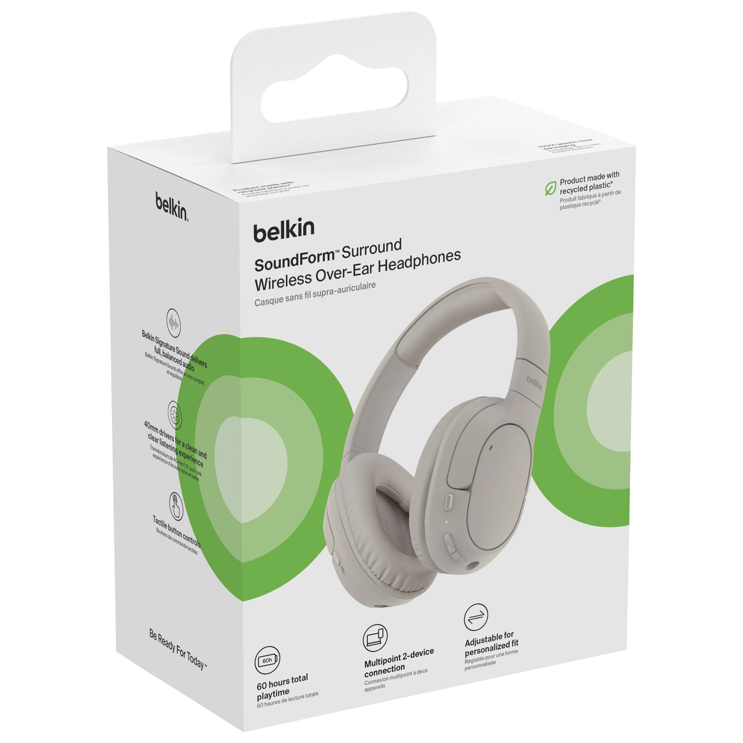 Belkin SoundForm Surround Over-Ear Sound Isolating True Wireless Headphones - Sand