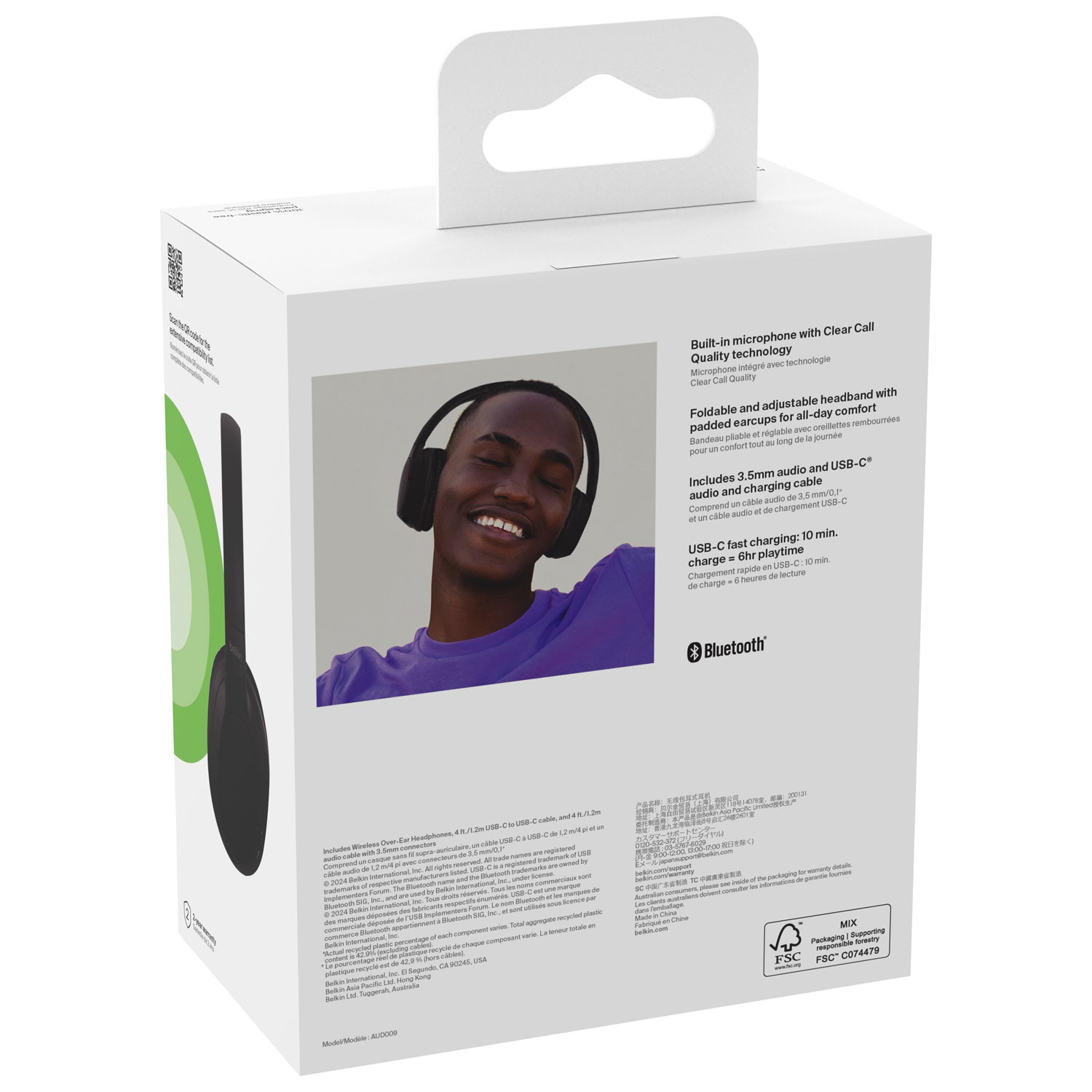 Casque d'écoute 100 % sans fil à isolation sonore SoundForm Surround de Belkin - Noir