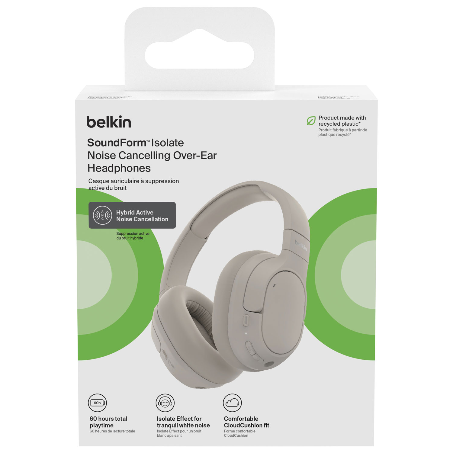 Casque d'écoute 100 % sans fil à suppression du bruit SoundForm Isolate de Belkin - Sable