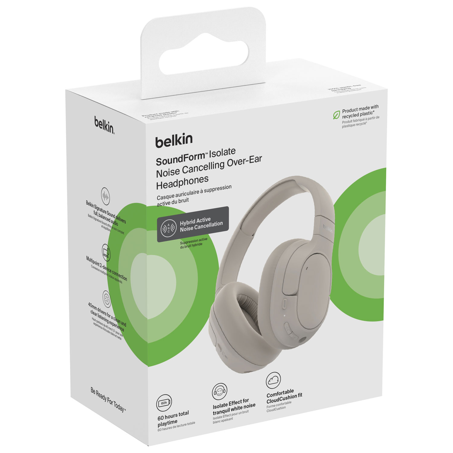 Casque d'écoute 100 % sans fil à suppression du bruit SoundForm Isolate de Belkin - Sable