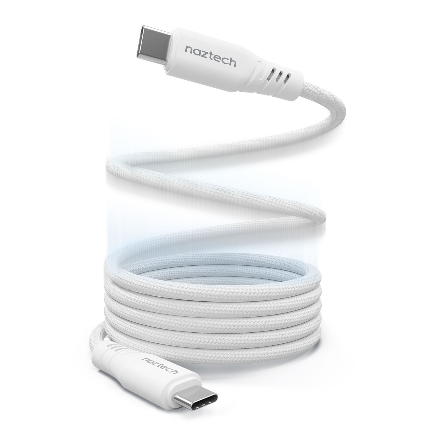 Naztech 6 ft ReCoil USB-C to USB-C Magnetic Braided Cable - White