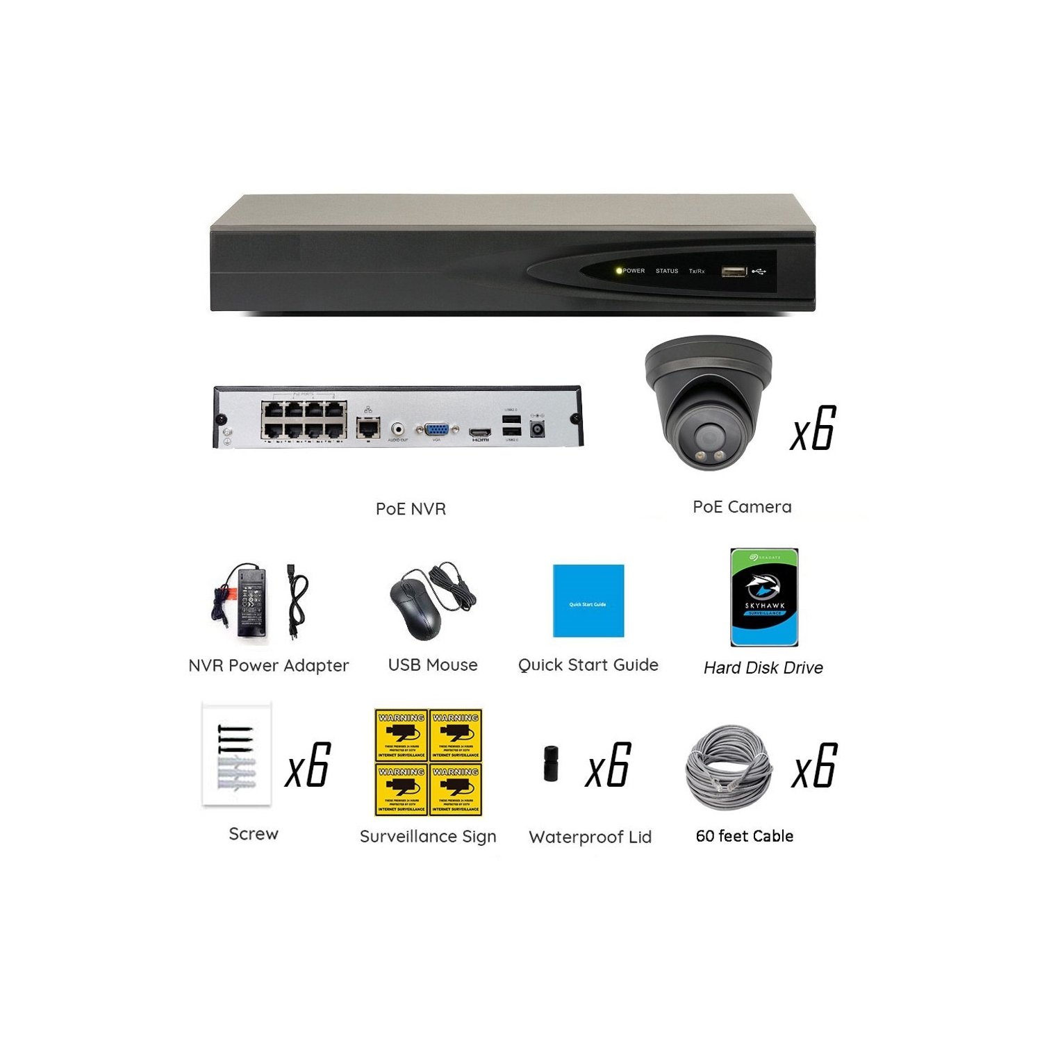 Full Color Night Vision 6MP Wired Audio Security Camera System, 6 Camera Surveillance Kit Outdoor DIY Audio 2TB HDD Included for Home Business