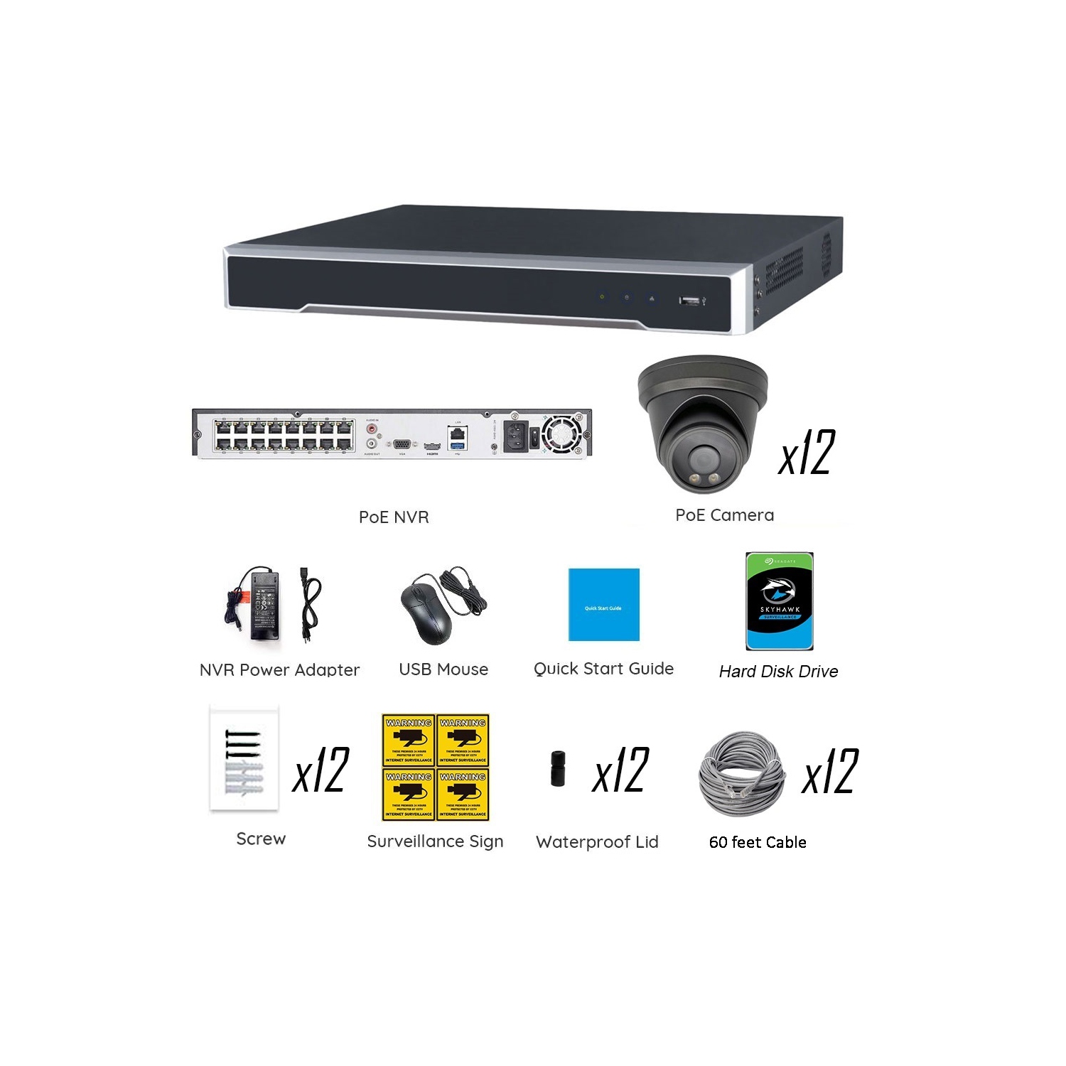 Full Color Night Vision 6MP Wired Audio Security Camera System, 12 Camera Surveillance Kit Outdoor DIY Audio 4TB HDD Included for Home Business