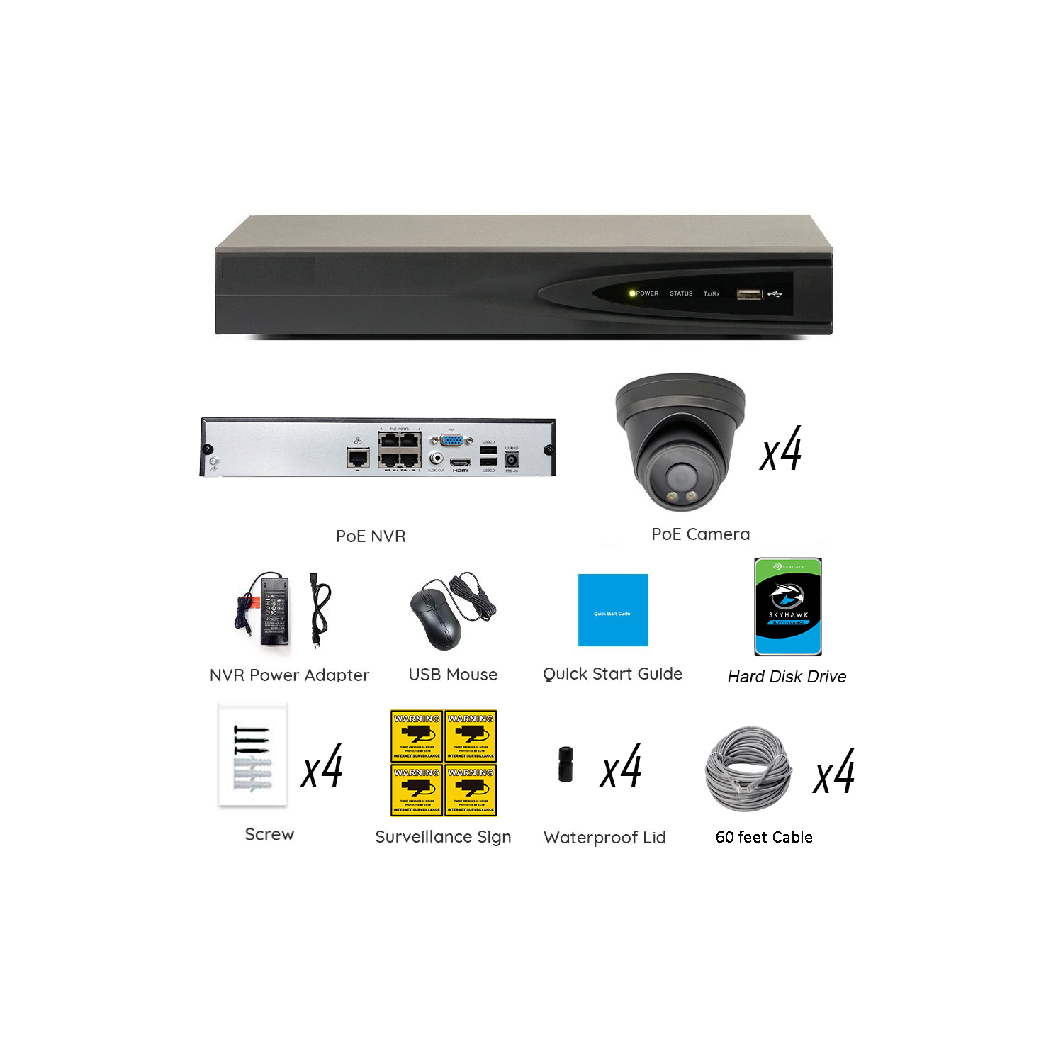 Full Color Night Vision 6MP Wired Audio Security Camera System, 4 Camera Surveillance Kit Outdoor DIY Audio 2TB HDD Included for Home Business