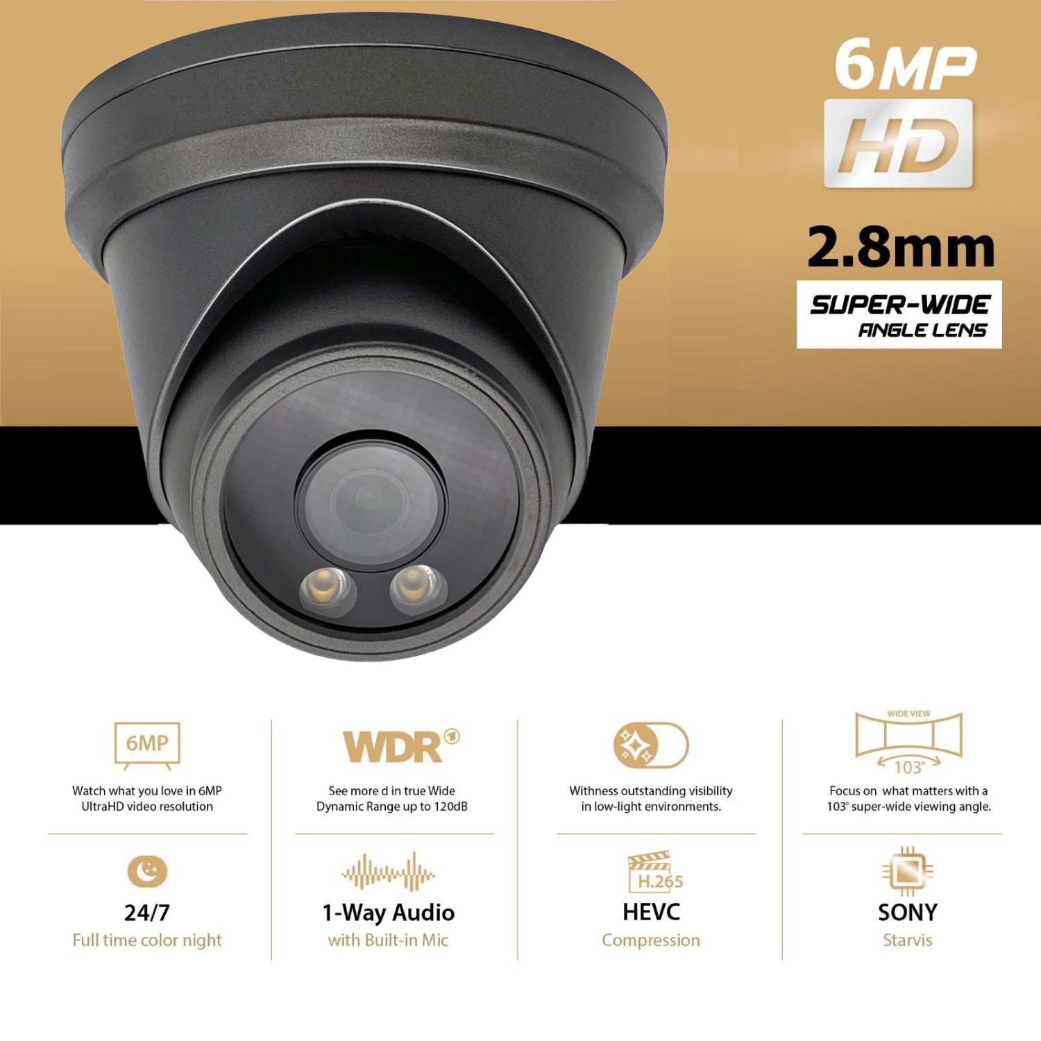 Full Color Night Vision 6MP Wired Audio Security Camera System, 4 Camera Surveillance Kit Outdoor DIY Audio 2TB HDD Included for Home Business