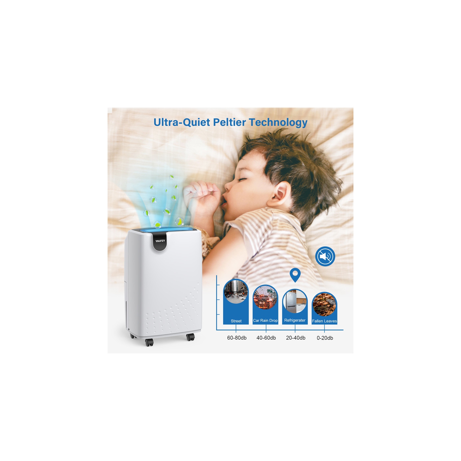 Déshumidificateur à faible bruit de 32,7 chopines de Yaufey pour la maison et les sous-sols jusqu'à 2500&nbsp;pi²