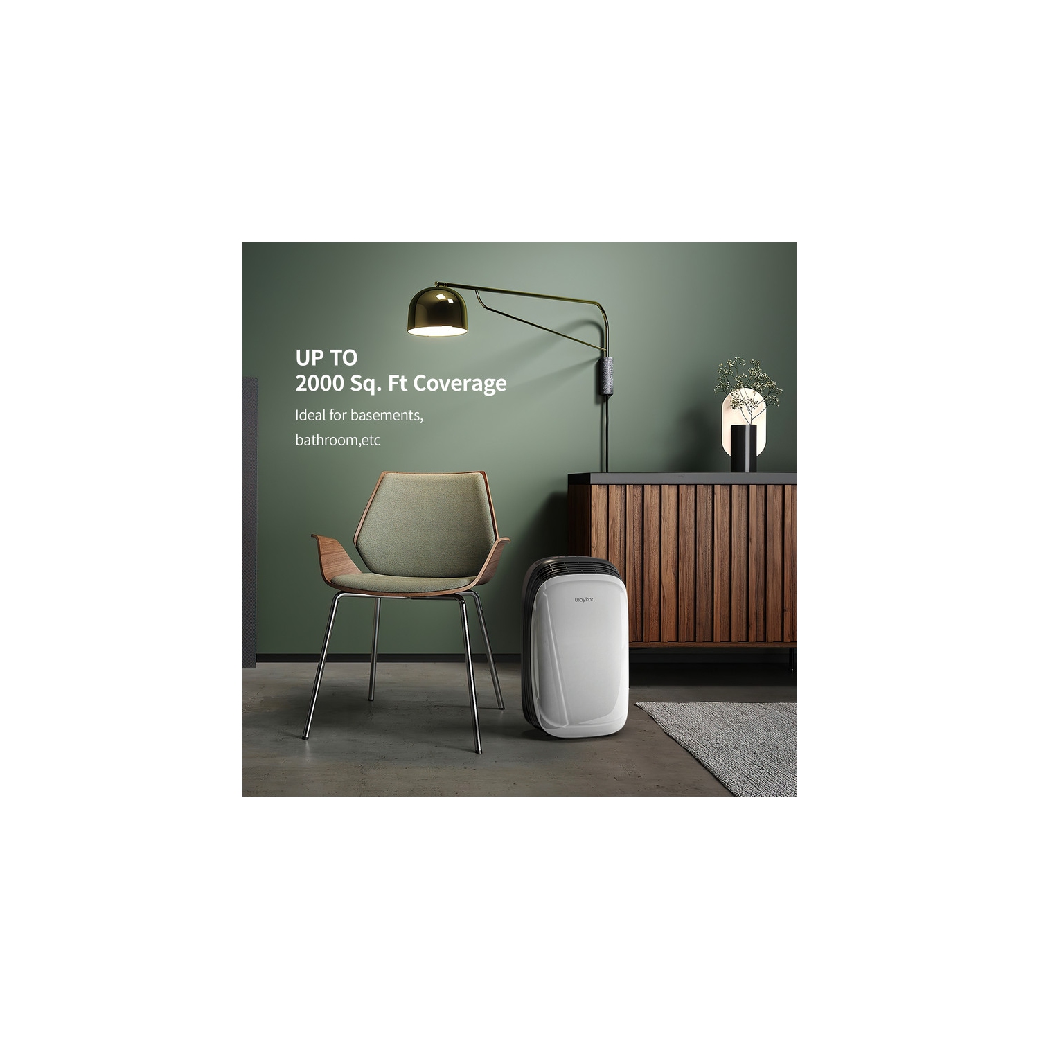 Déshumidificateur de 30 chopines de Waykar avec Smart Dry pour les sous-sols de chambre ou les pièces humides jusqu'à 2000&nbsp;pi² Blanc