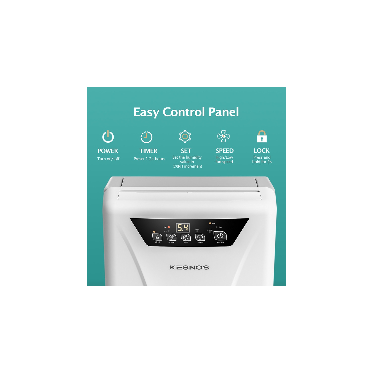 Déshumidificateur intelligent pour la maison Kesnos d'une capacité de 34 chopines avec seau et drain pour 2500&nbsp;pi² max Intérieur, blanc