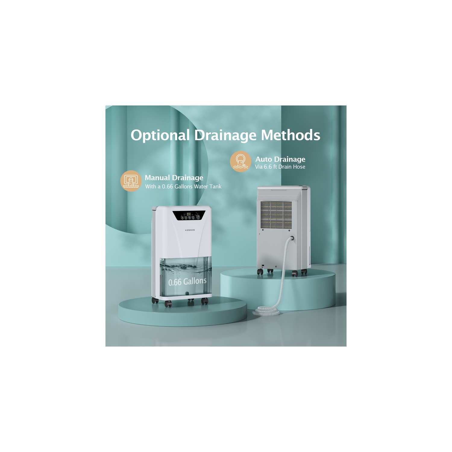 Déshumidificateur intelligent pour la maison Kesnos d'une capacité de 34 chopines avec seau et drain pour 2500&nbsp;pi² max Intérieur, blanc