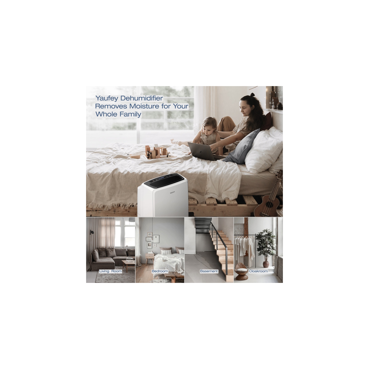 Déshumidificateur pour la maison à faible bruit 32.7-pintes de Yaufey pour l'intérieur Recommandé pour jusqu'à 2&nbsp;500&nbsp;pi² Avec réservoir