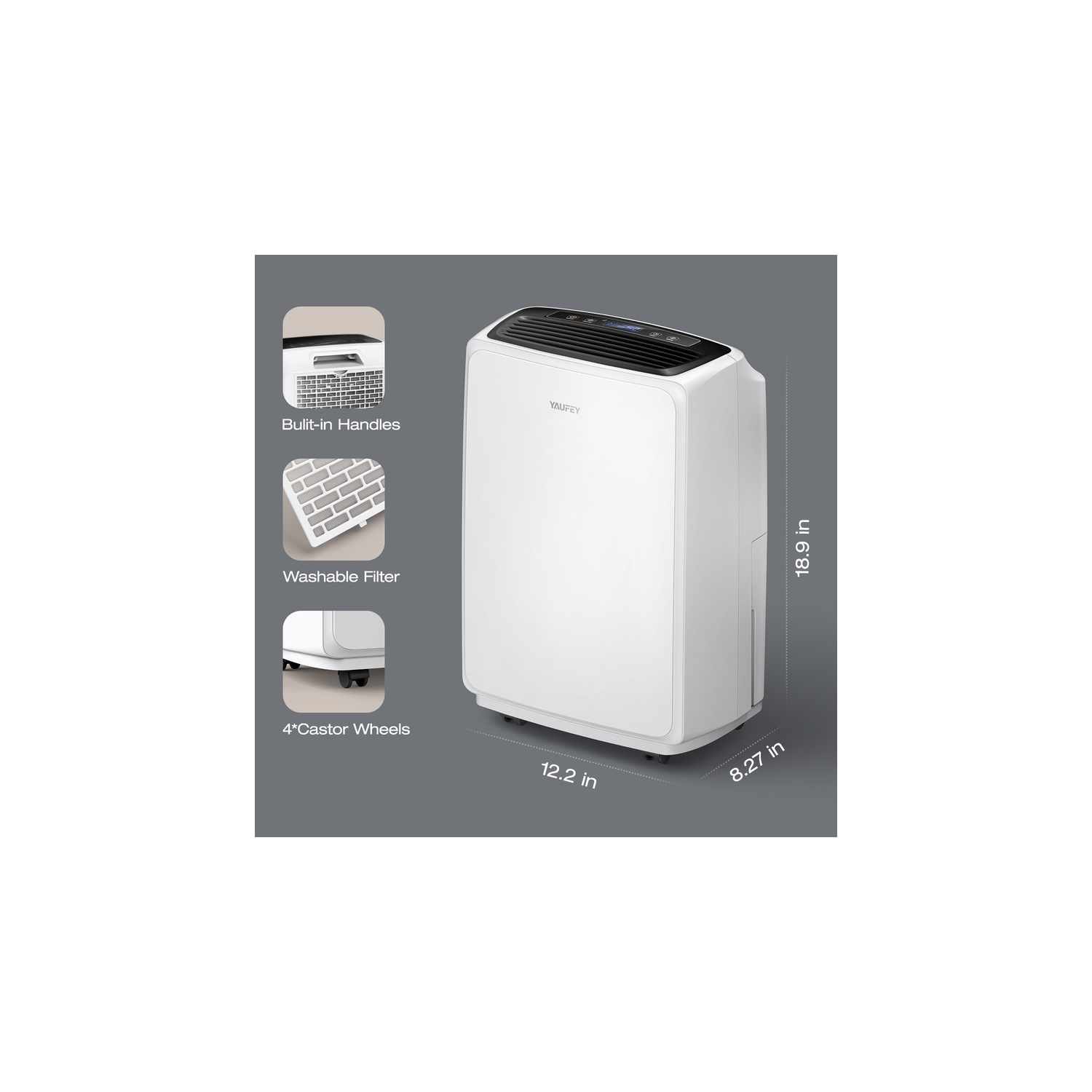 Déshumidificateur pour la maison à faible bruit 32.7-pintes de Yaufey pour l'intérieur Recommandé pour jusqu'à 2&nbsp;500&nbsp;pi² Avec réservoir