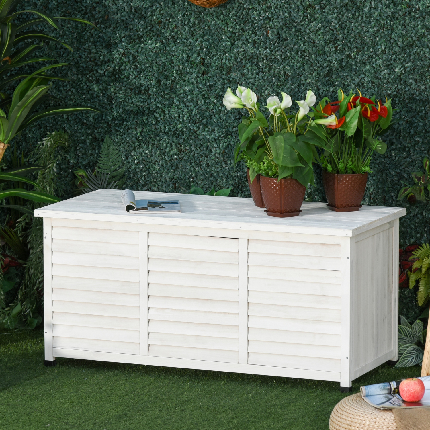 Outsunny – Boîte de rangement en bois pour terrasse de 75 gallons, bac de rangement extérieur Garden Backyard avec vide aéré et fini résistant aux