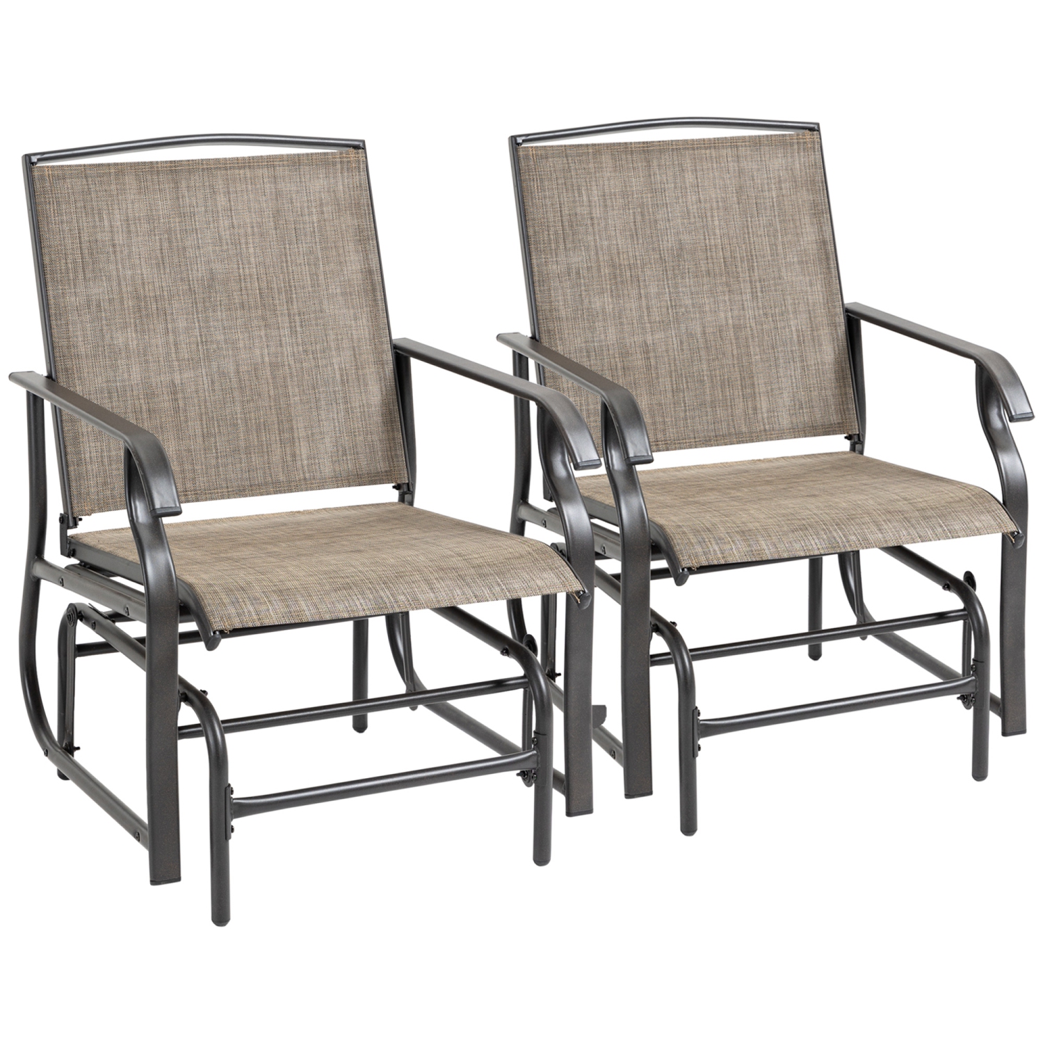 Outsunny 2 Pieces Outdoor Patio Glider Chairs, 2 Person Glider Rocking Chair Set with Breathable Mesh Fabric and Steel Frame for Porch, Garden,
