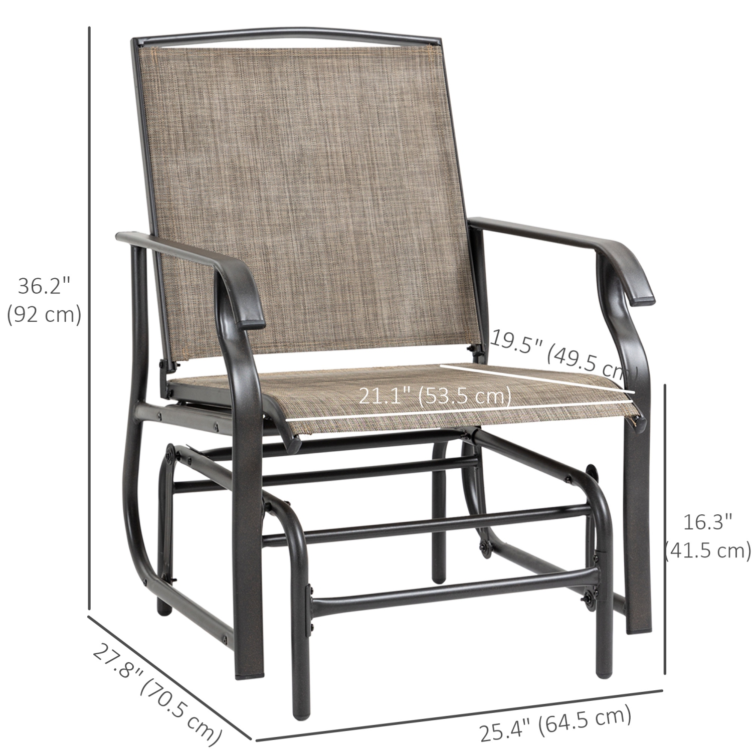 Outsunny 2 Pieces Outdoor Patio Glider Chairs, 2 Person Glider Rocking Chair Set with Breathable Mesh Fabric and Steel Frame for Porch, Garden,