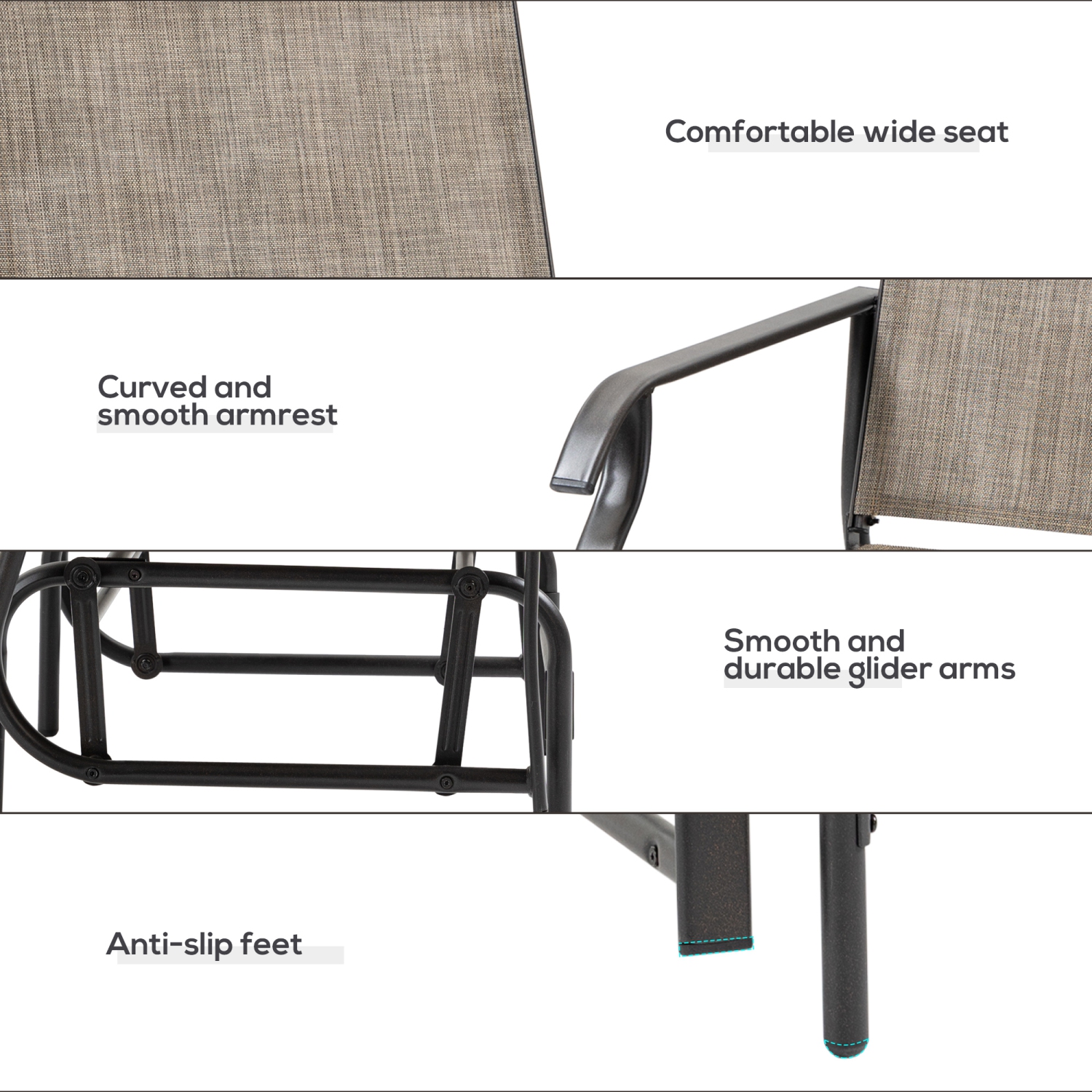 Outsunny 2 Pieces Outdoor Patio Glider Chairs, 2 Person Glider Rocking Chair Set with Breathable Mesh Fabric and Steel Frame for Porch, Garden,