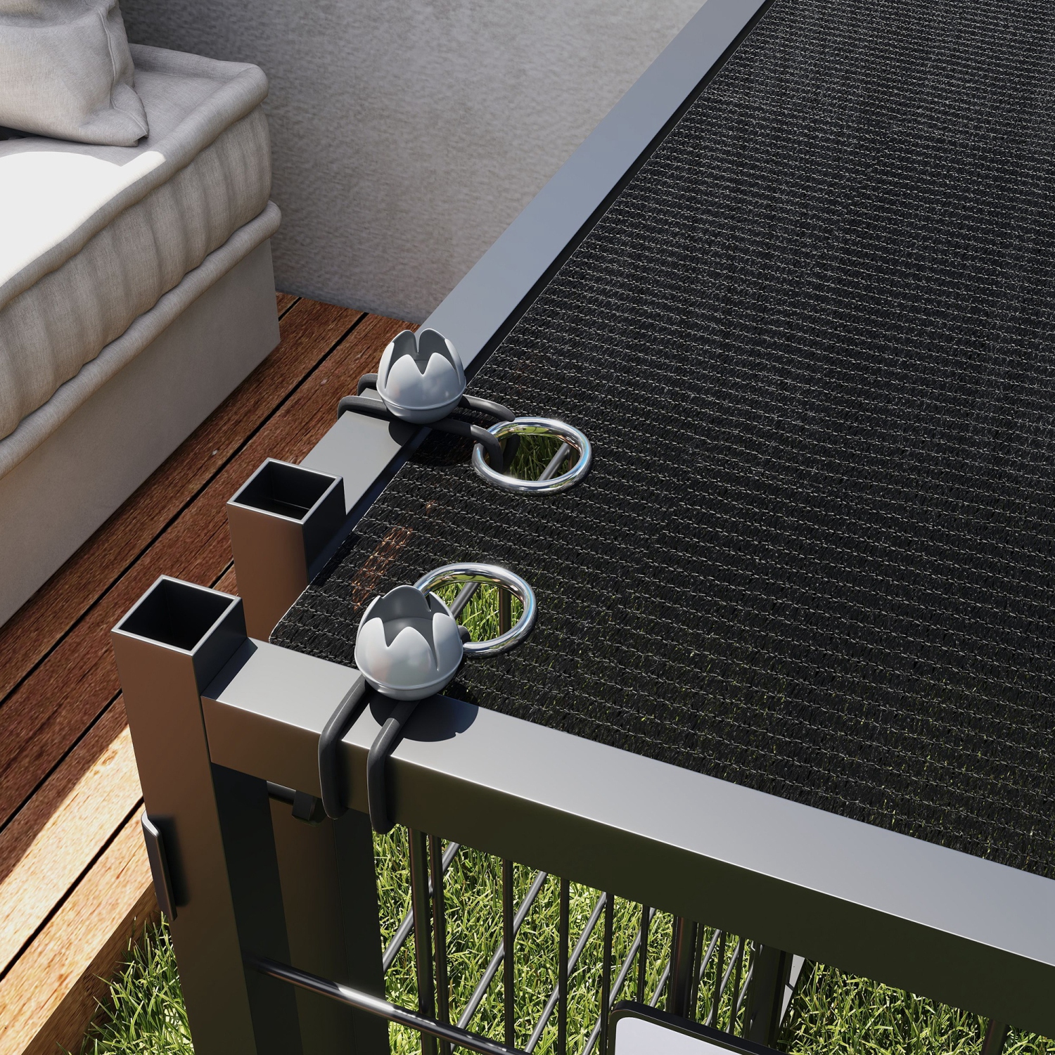 PawHut Dog Run Outdoor, Welded Wire Outdoor Dog Kennel with 4 Levels Adjustable & Rotatable Dog Bowls, Sun-Shade Cover, Secure Lock, for Small and