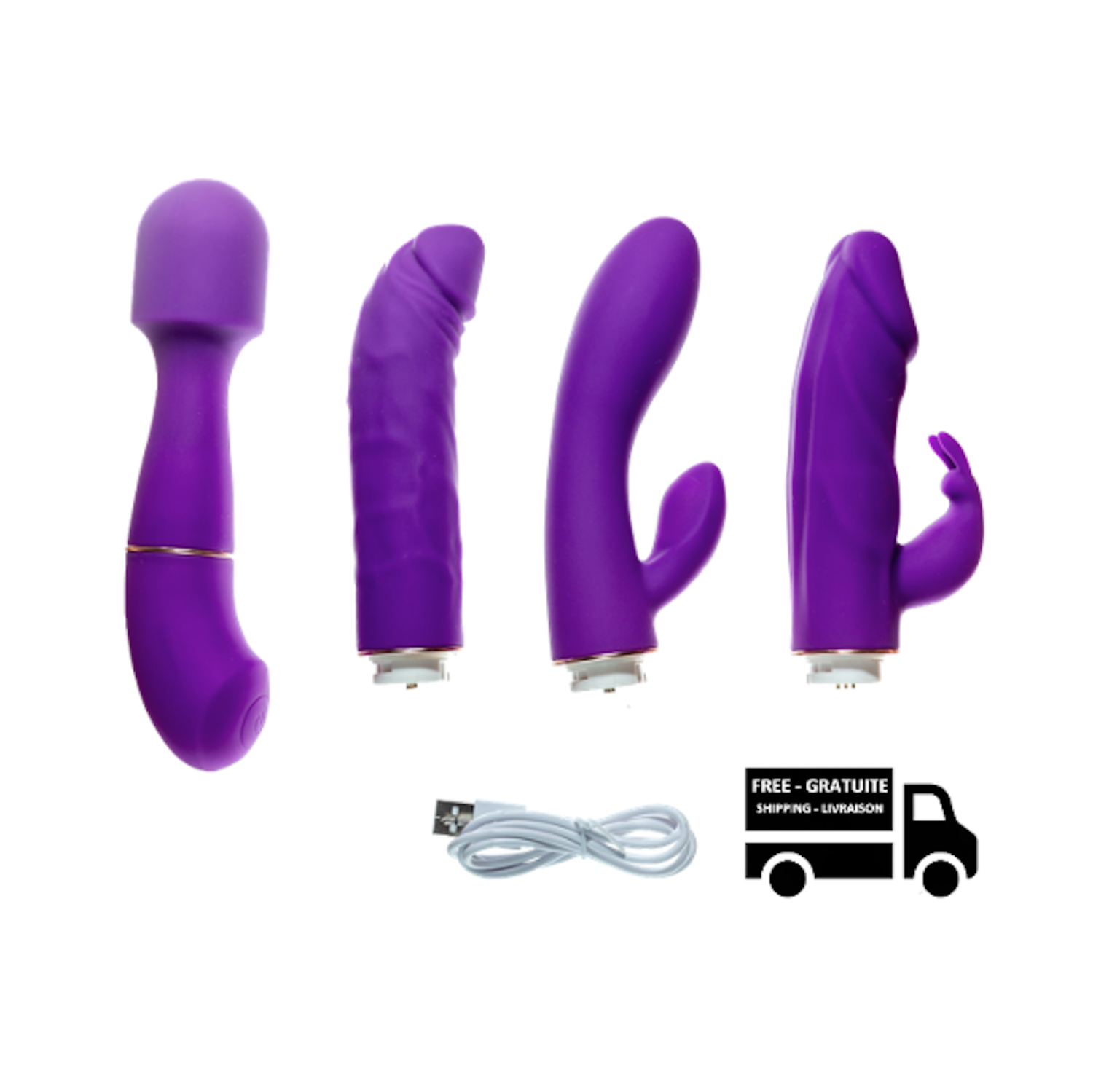 TITONS DE STIMULA – TROUSSE DE MASSAGE VIBROMASSEUR MULTIFONCTIONNEL RECHARGEABLE QUATRE PIÈCES – DELIVERED DANS UN EMBALLAGE CADEAU DISCRET