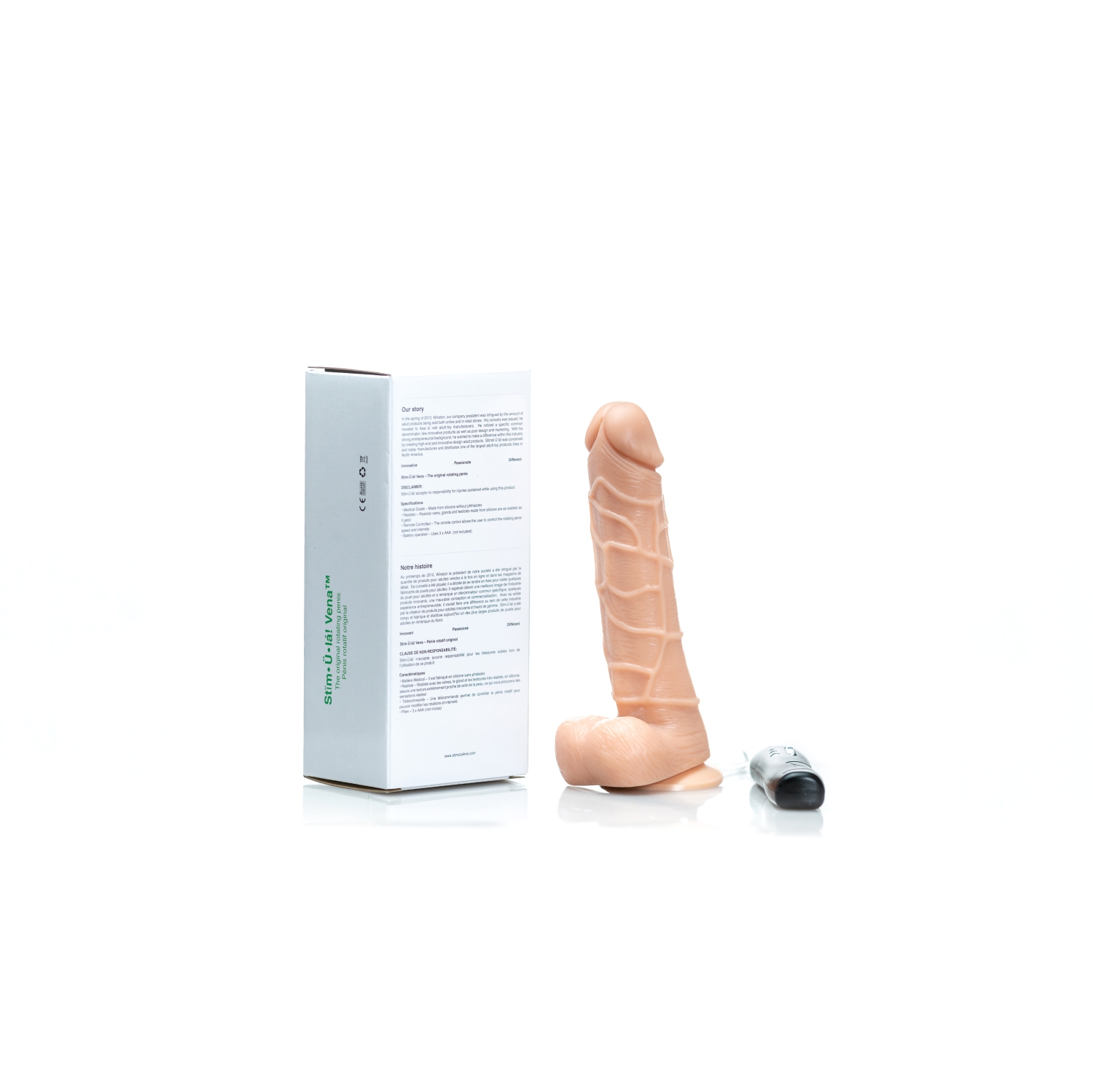 STIMULA VENA - PÉNIS DILDO ROTATIF RÉALISTE AVEC TÉLÉCOMMANDE ET VENTOUSE IDÉAL POUR LA DOUCHE - DELIVERED DANS UN EMBALLAGE CADEAU DISCRET