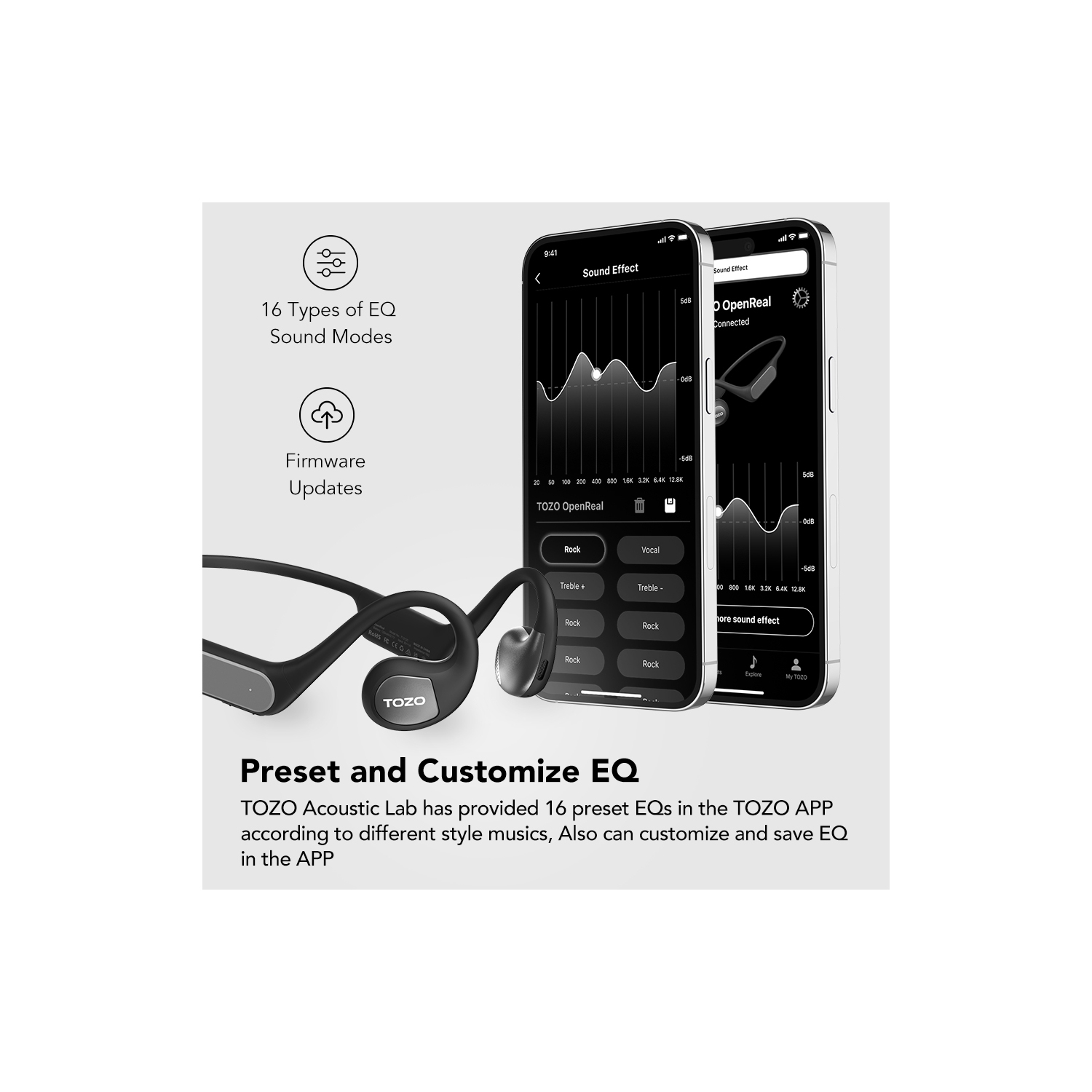 Écouteurs ouverts OpenReal Bluetooth 5,3 Écouteurs sans fil à conduction d'air Écouteurs bouton sport avec son haut de gamme à deux microphones et à