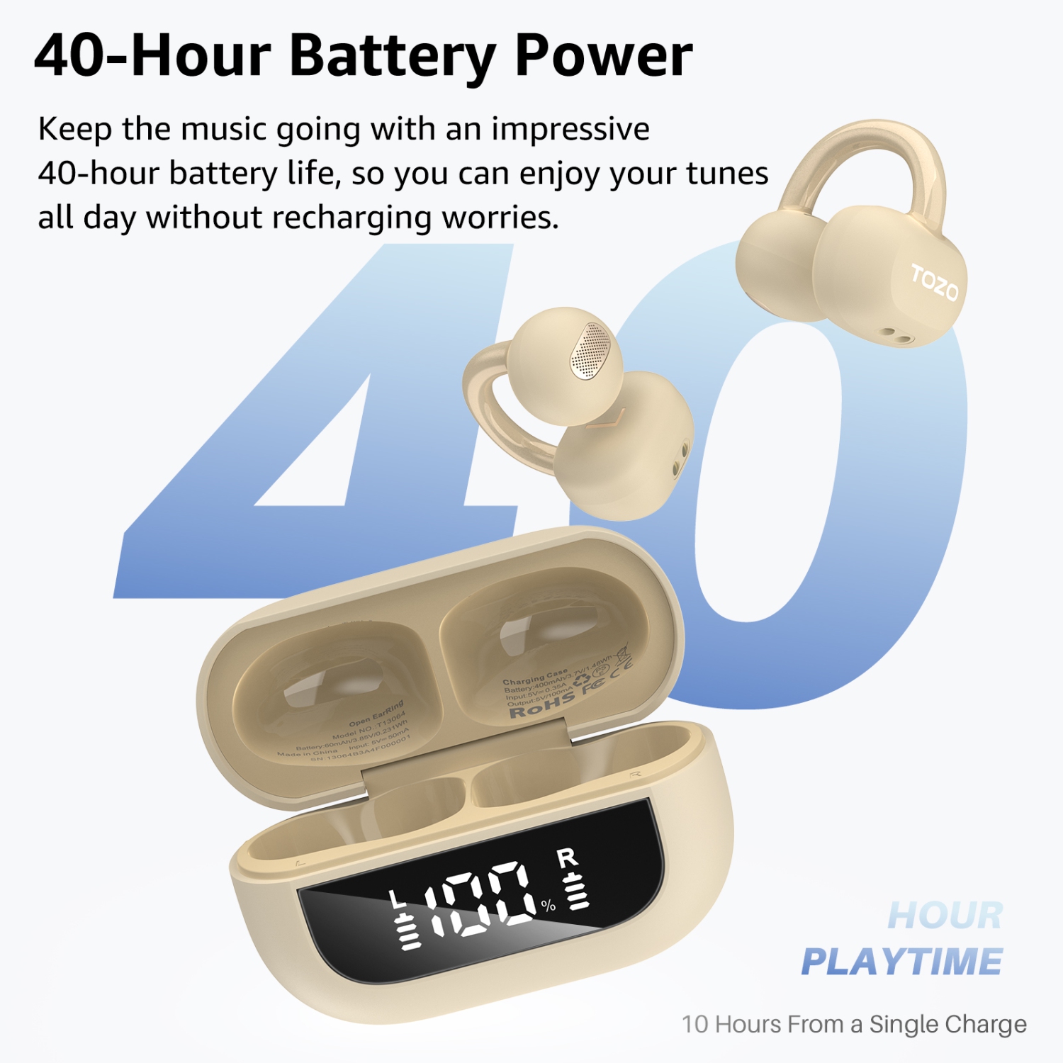 TOZO&nbsp;: Nouveaux écouteurs ouverts 100 % sans fil Bluetooth pour Outside Sports Fitness Ear Clip-Kaki