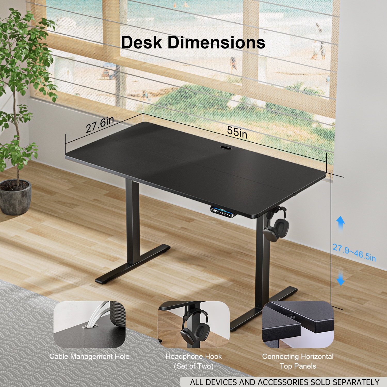 Huanuo 140 x 70.10cm Black Electric Height Adjustable Standing Desk. Perfect for a Computer Workstation Home & Office. Free Shipping