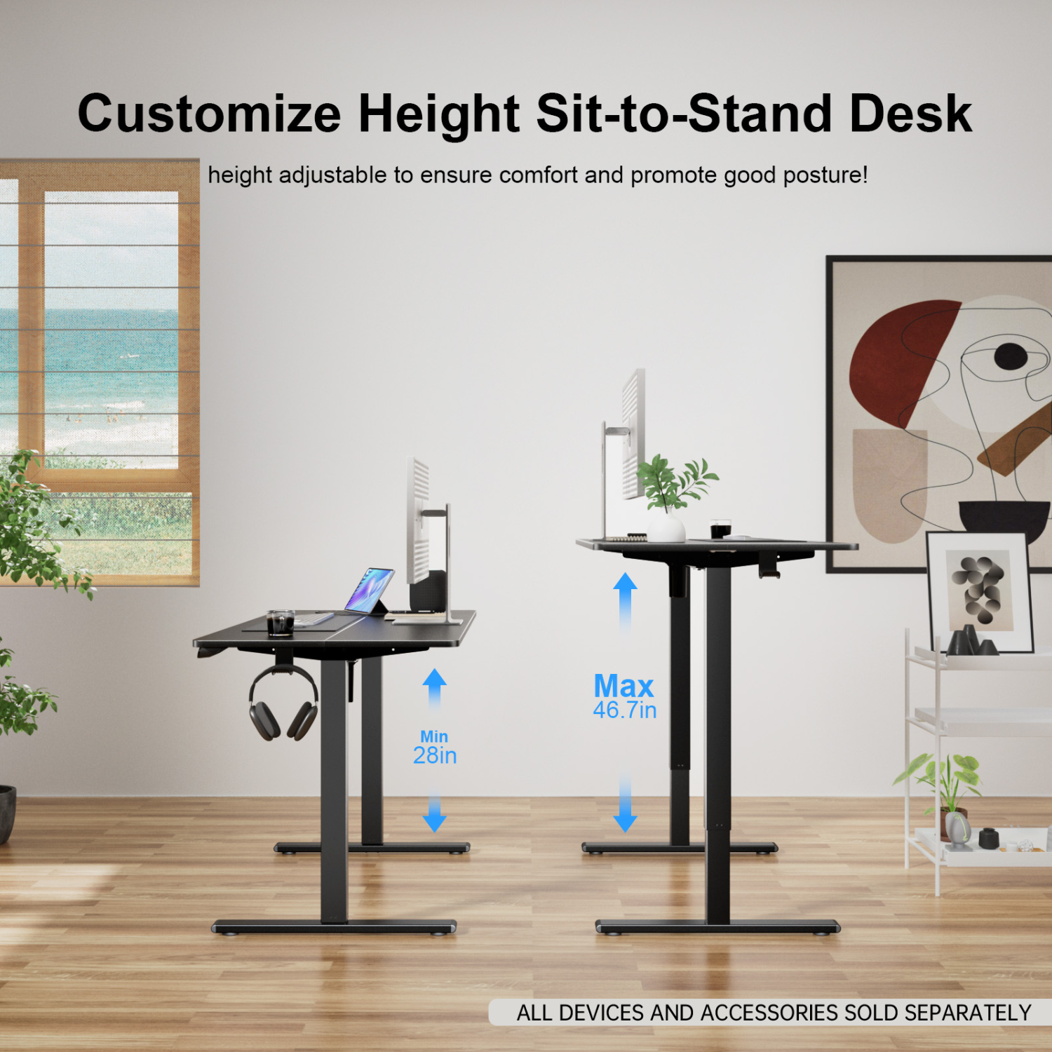 Huanuo 140 x 70.10cm Black Electric Height Adjustable Standing Desk. Perfect for a Computer Workstation Home & Office. Free Shipping