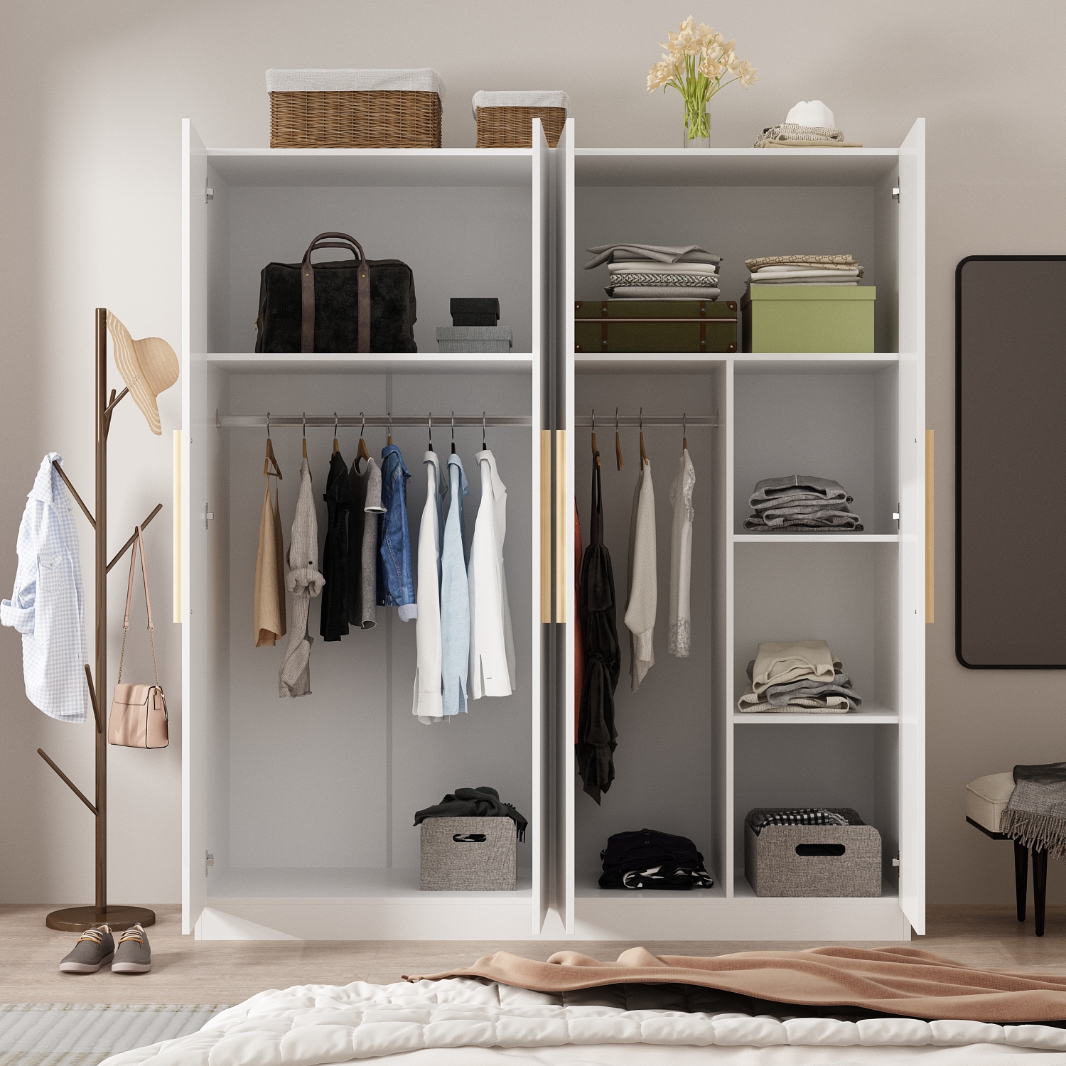 Homsee – Garde-robe avec deux tringles suspendues et tablettes réglables pour un rangement et une organisation efficaces, blanc