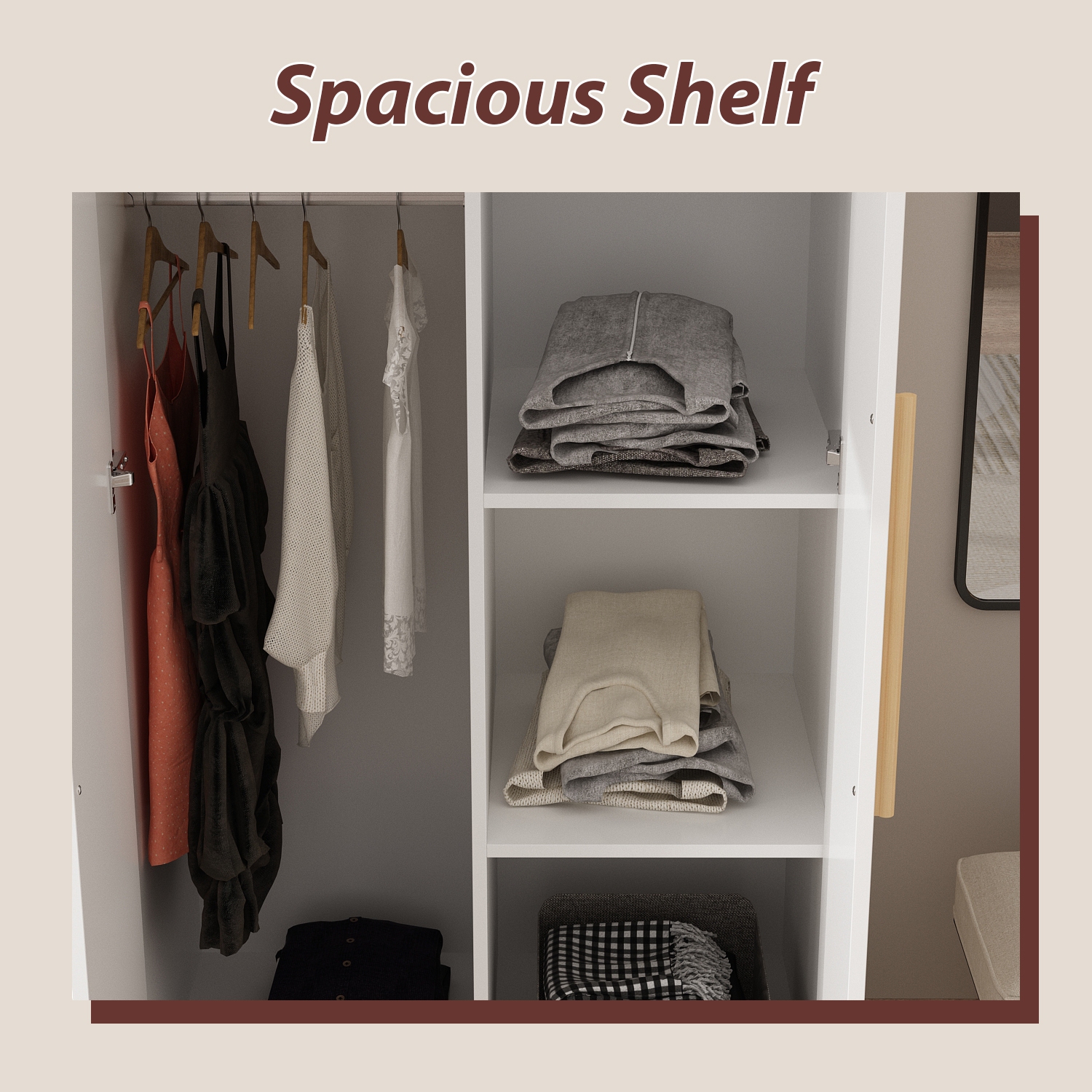 Homsee – Garde-robe avec deux tringles suspendues et tablettes réglables pour un rangement et une organisation efficaces, blanc