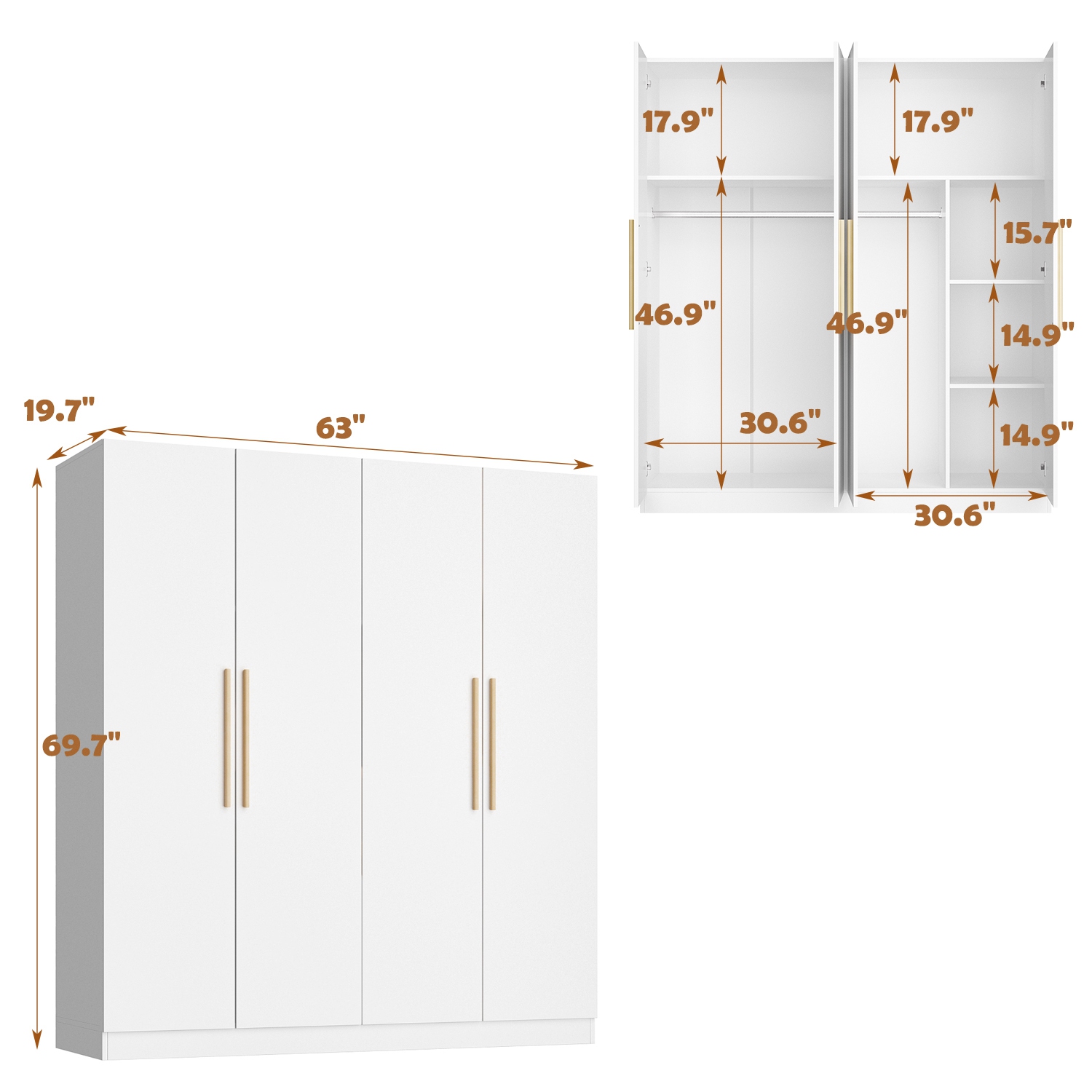 Homsee – Garde-robe avec deux tringles suspendues et tablettes réglables pour un rangement et une organisation efficaces, blanc