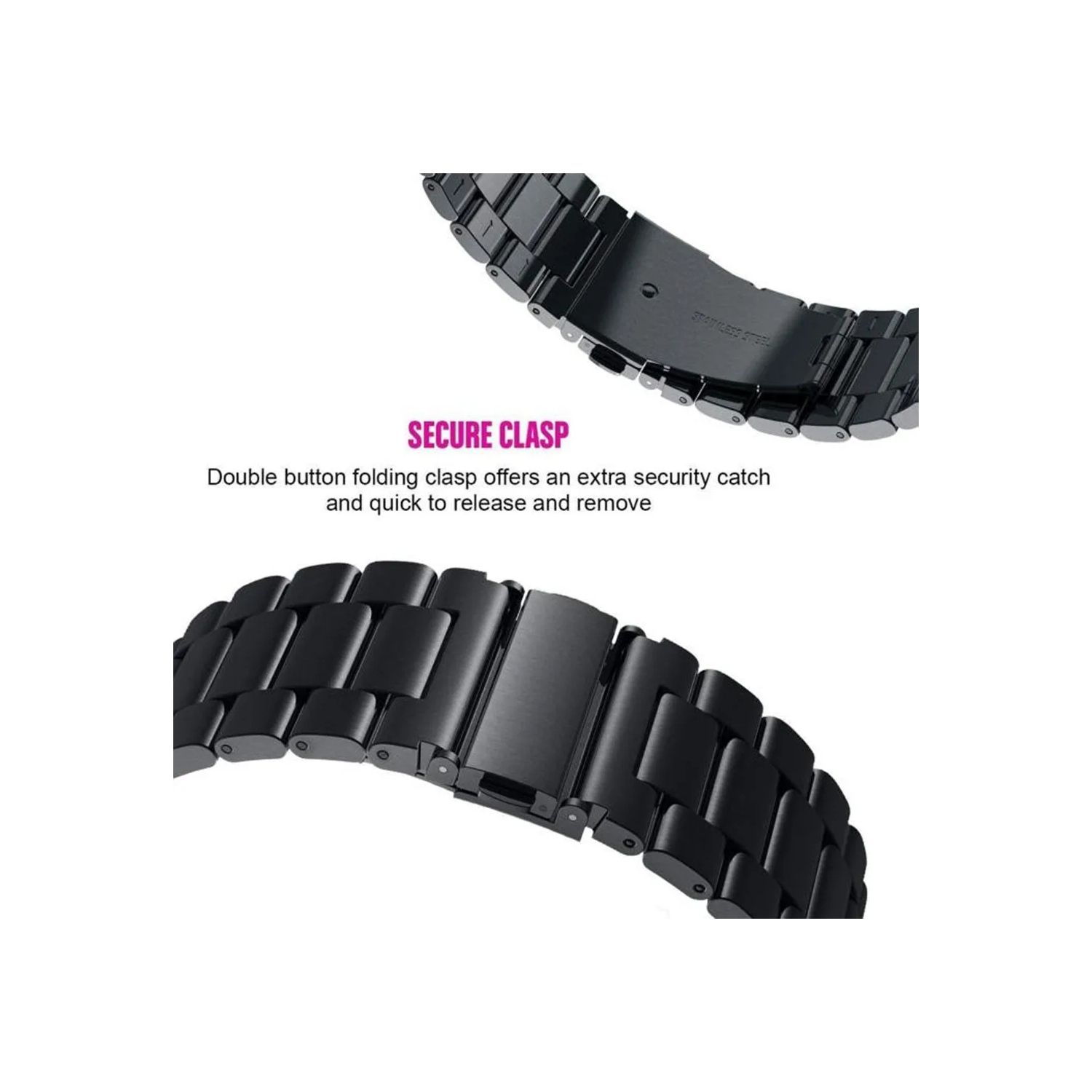 20mm Metal Watch Band for Samsung Galaxy Watch6 5 4, Active, Also Fits Garmin Vivoactive 5, Vivomove 3, 1, Venu SQ - Black Silver