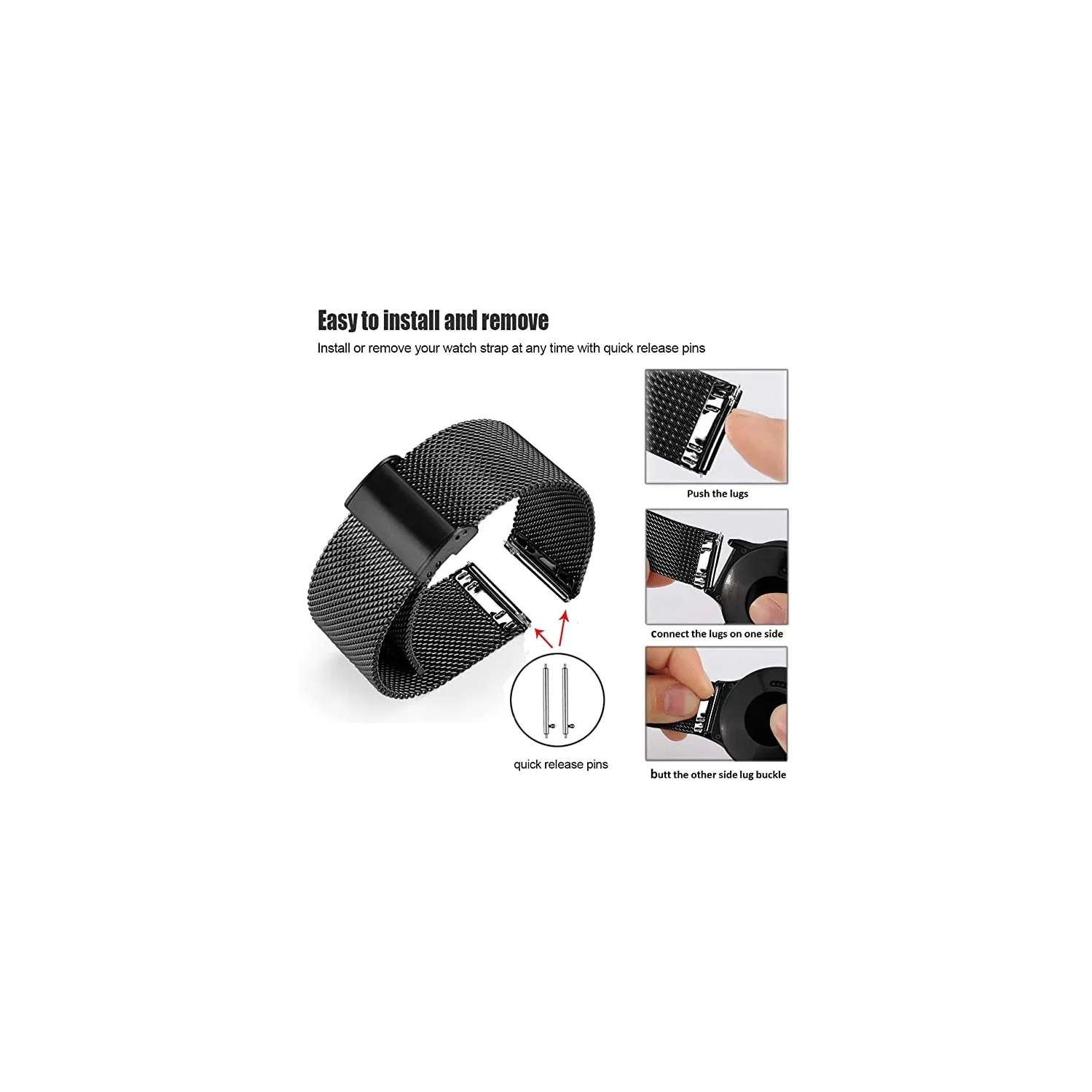 20mm Metal Watch Band for Samsung Galaxy Watch6 5 4, Active, Also Fits Garmin Vivoactive 5, Vivomove 3, 1, Venu SQ - Black Silver